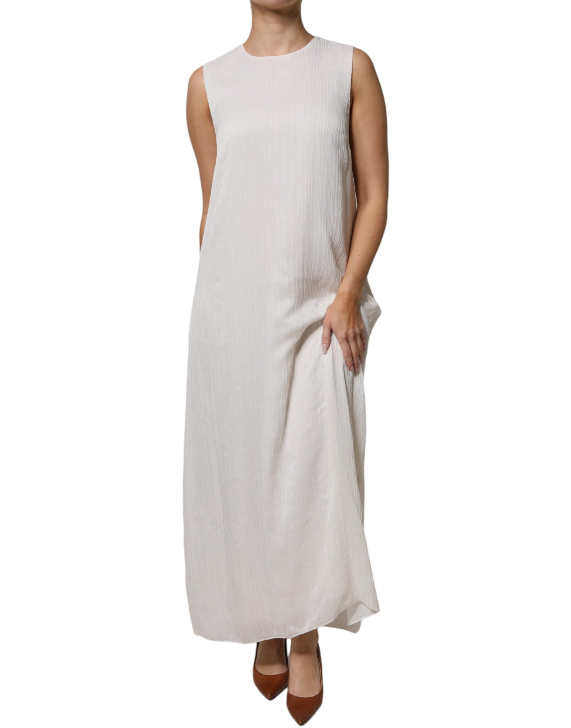 Peserico – Weißes, ärmelloses Maxikleid mit Rundhalsausschnitt