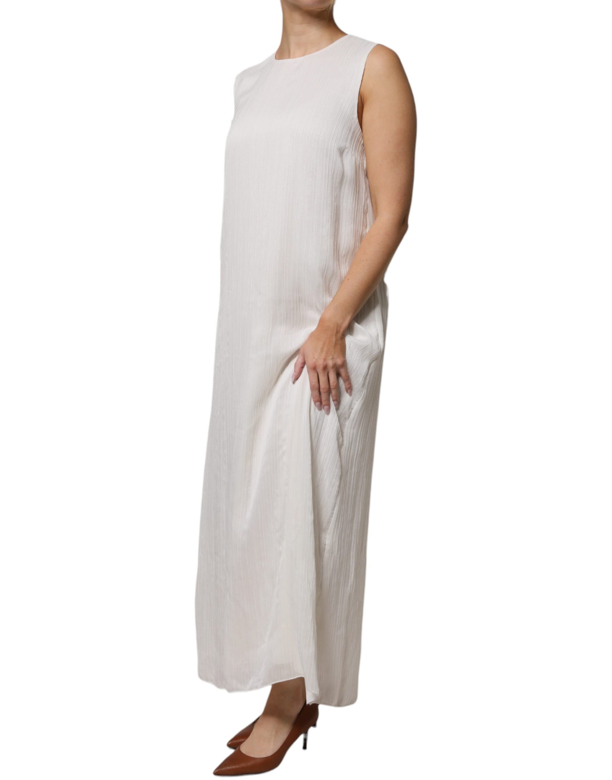 Peserico – Weißes, ärmelloses Maxikleid mit Rundhalsausschnitt