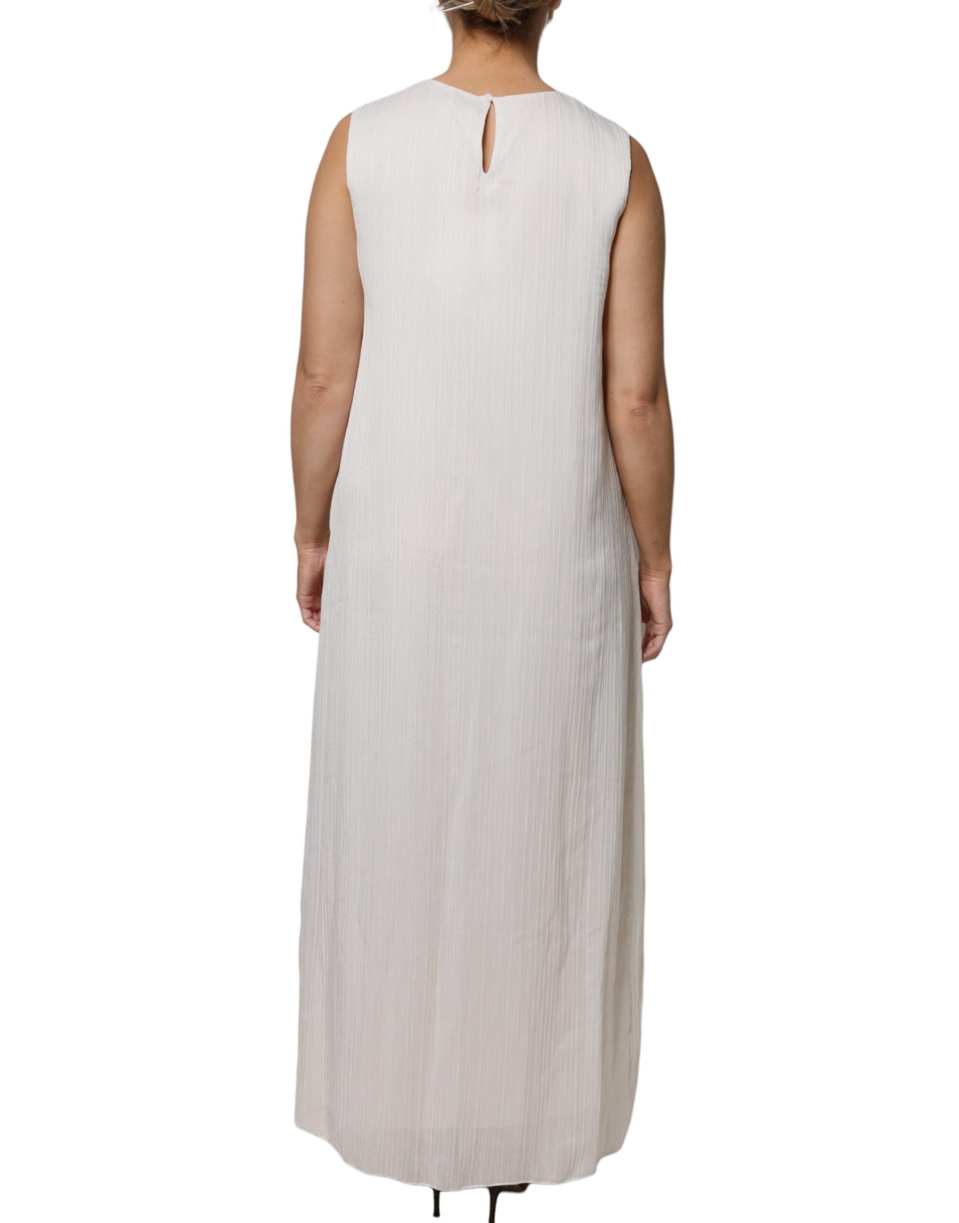 Peserico – Weißes, ärmelloses Maxikleid mit Rundhalsausschnitt
