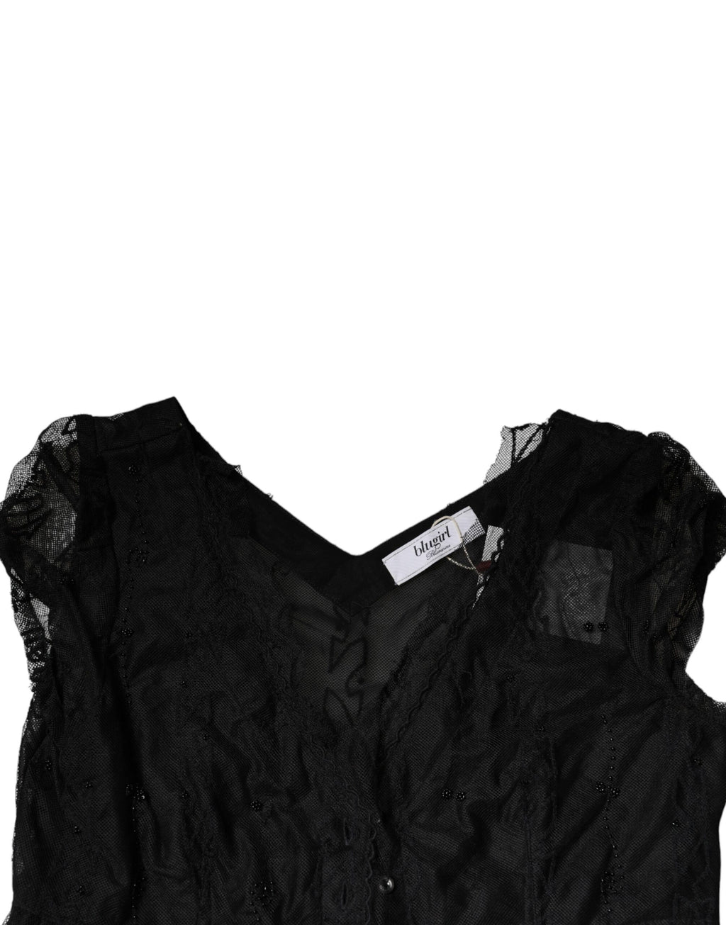 Blugirl – Schwarzes A-Linien-Minikleid mit floralem Spitzenbesatz und kurzen Ärmeln