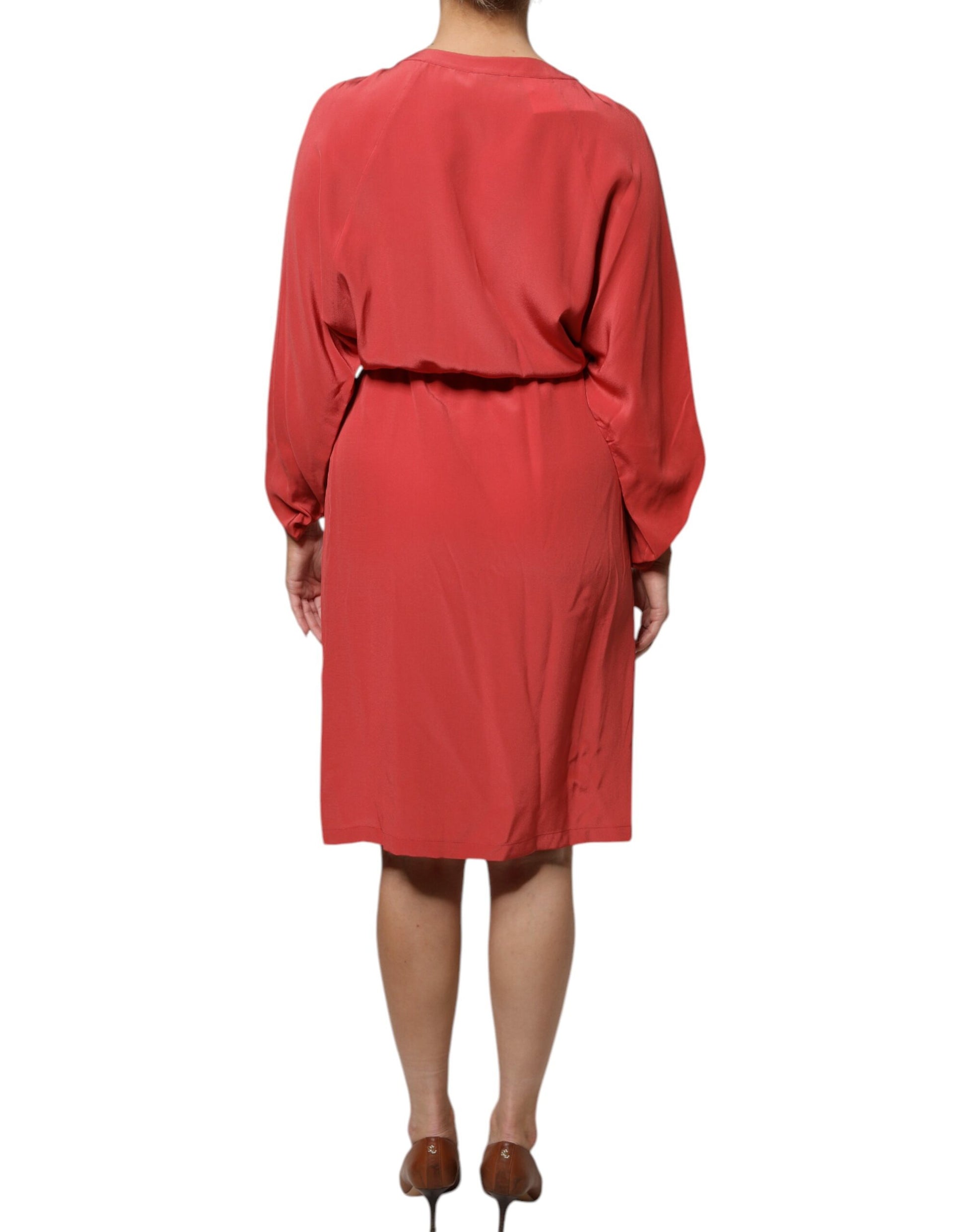 Peserico – Rotes, langärmliges Bleistiftkleid mit Kordelzug in der Taille