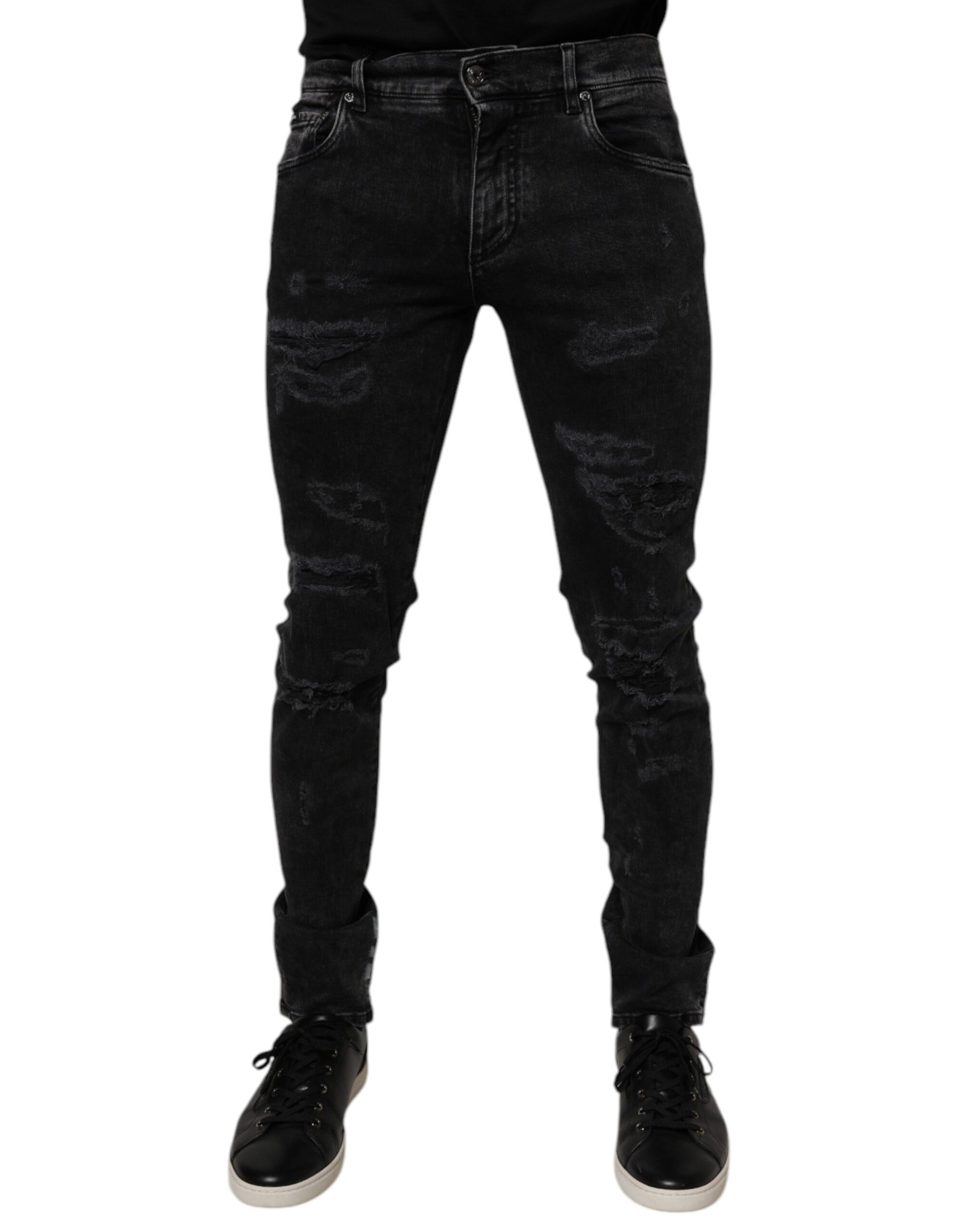 Dolce &amp; Gabbana Schwarze Skinny Jeans aus zerfetzter Baumwolle für Herren