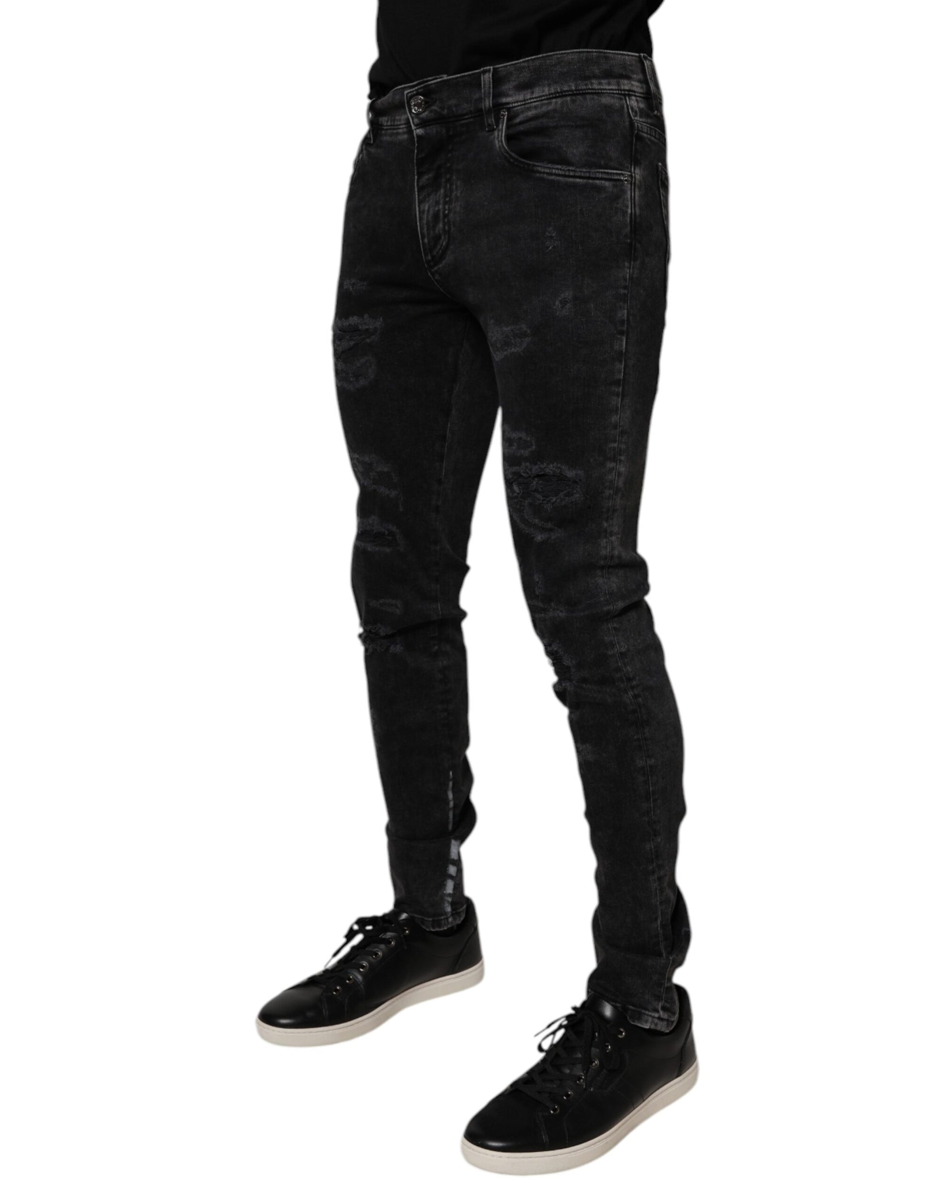 Dolce &amp; Gabbana Schwarze Skinny Jeans aus zerfetzter Baumwolle für Herren