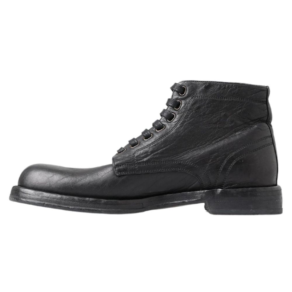 Dolce &amp; Gabbana Schwarzer Lederstiefel