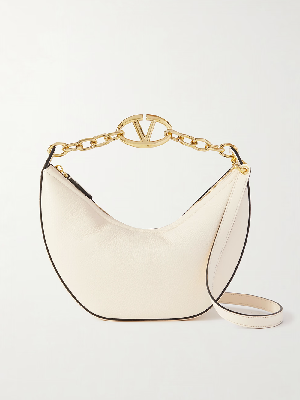 Valentino Garavani Kleine Hobo-Vlogo-Schultertasche aus elfenbeinfarbenem Leder