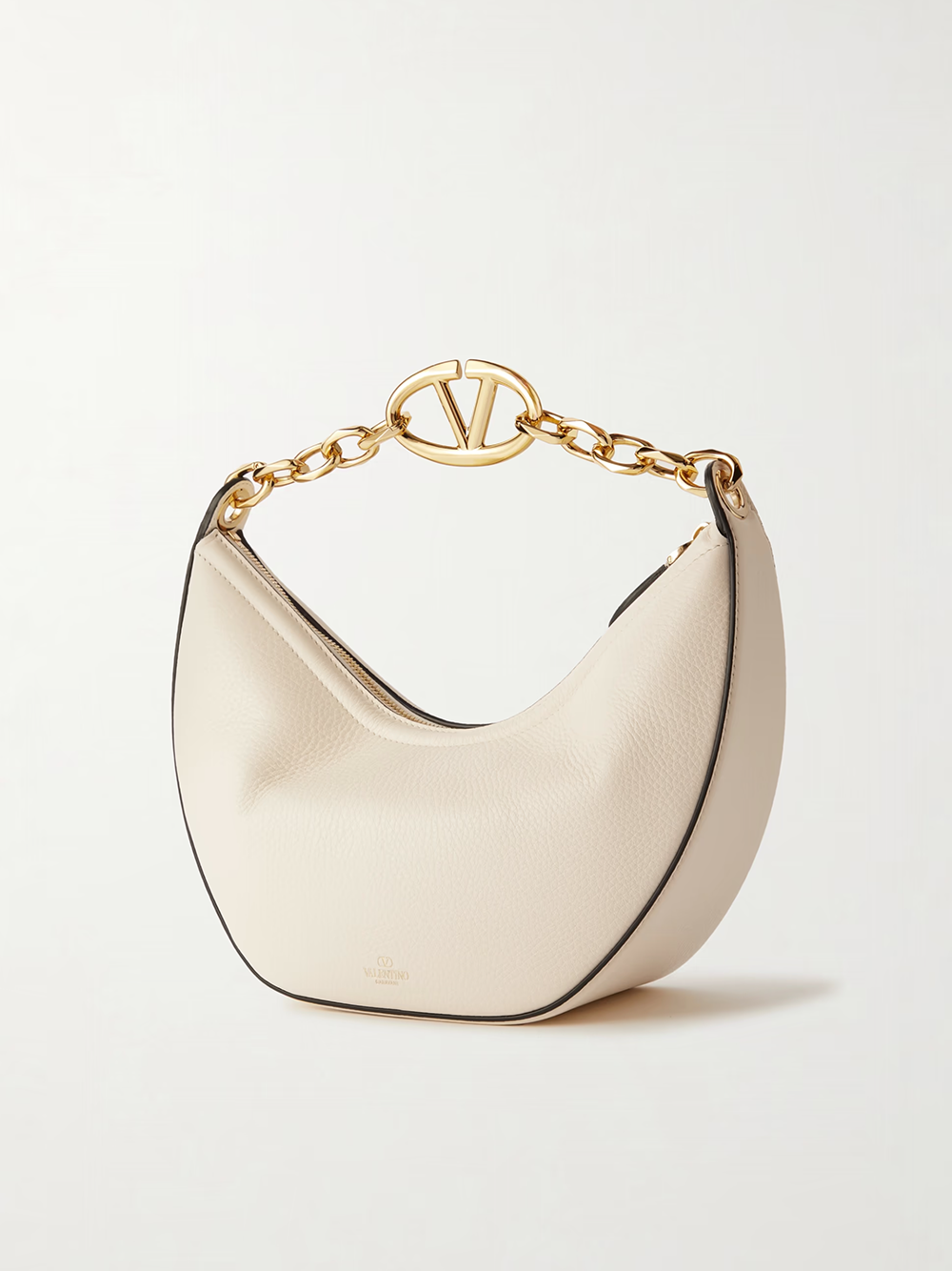 Valentino Garavani Kleine Hobo-Vlogo-Schultertasche aus elfenbeinfarbenem Leder