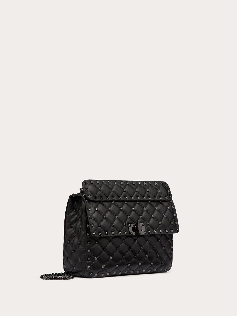Valentino Garavani – Mittelgroße Rockstudt Spike-Tasche aus schwarzem Nappaleder