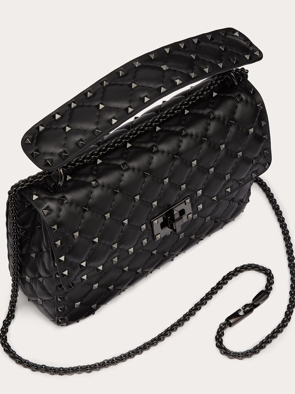 Valentino Garavani – Mittelgroße Rockstudt Spike-Tasche aus schwarzem Nappaleder