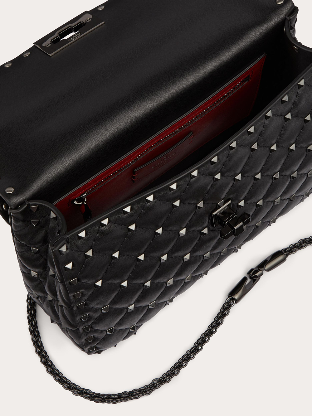 Valentino Garavani – Mittelgroße Rockstudt Spike-Tasche aus schwarzem Nappaleder