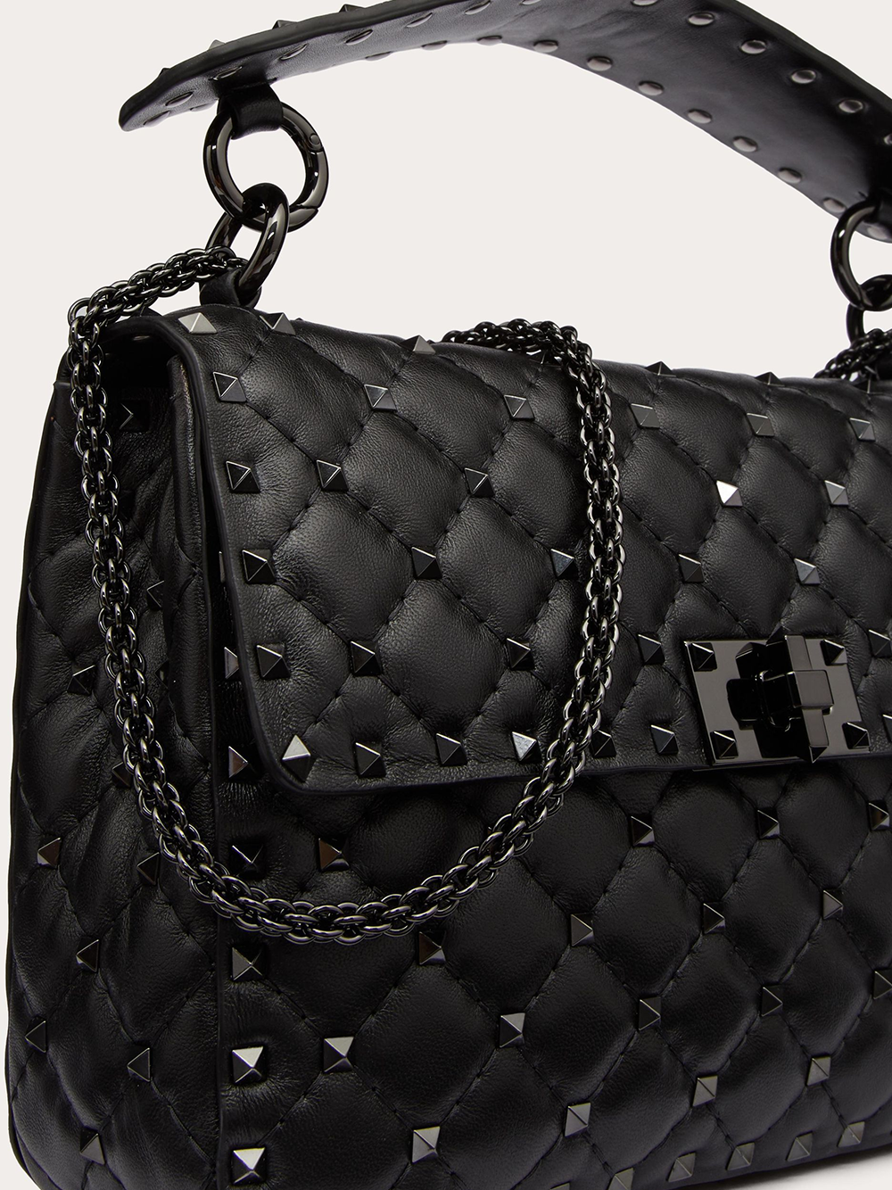 Valentino Garavani – Mittelgroße Rockstudt Spike-Tasche aus schwarzem Nappaleder