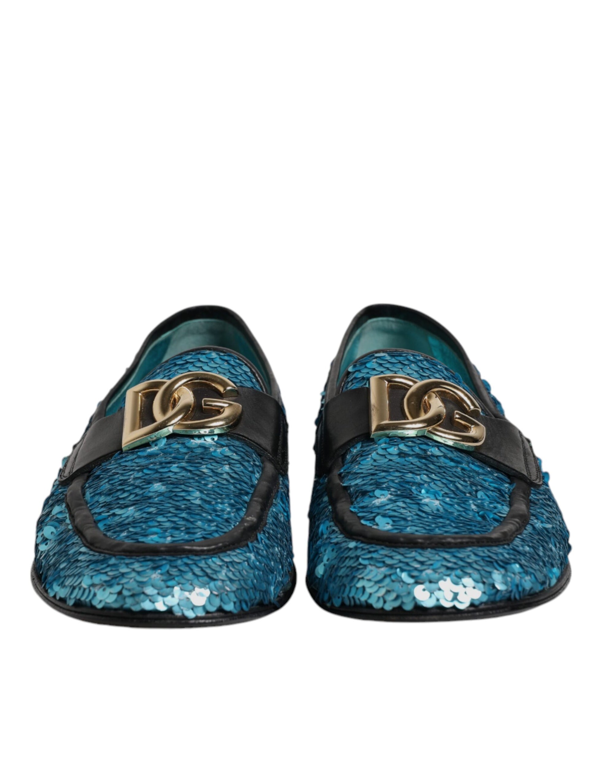 Dolce &amp; Gabbana – Blaue Loafer mit Pailletten, formelle Abendschuhe