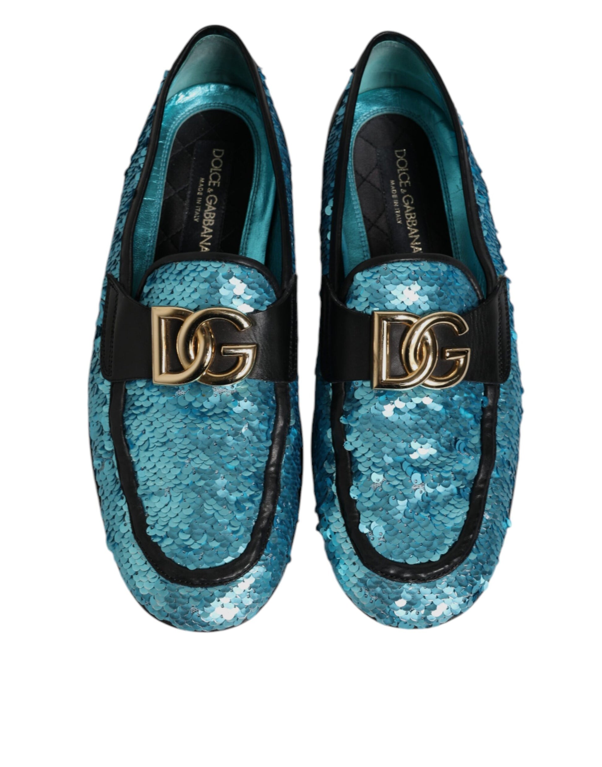Dolce &amp; Gabbana – Blaue Loafer mit Pailletten, formelle Abendschuhe