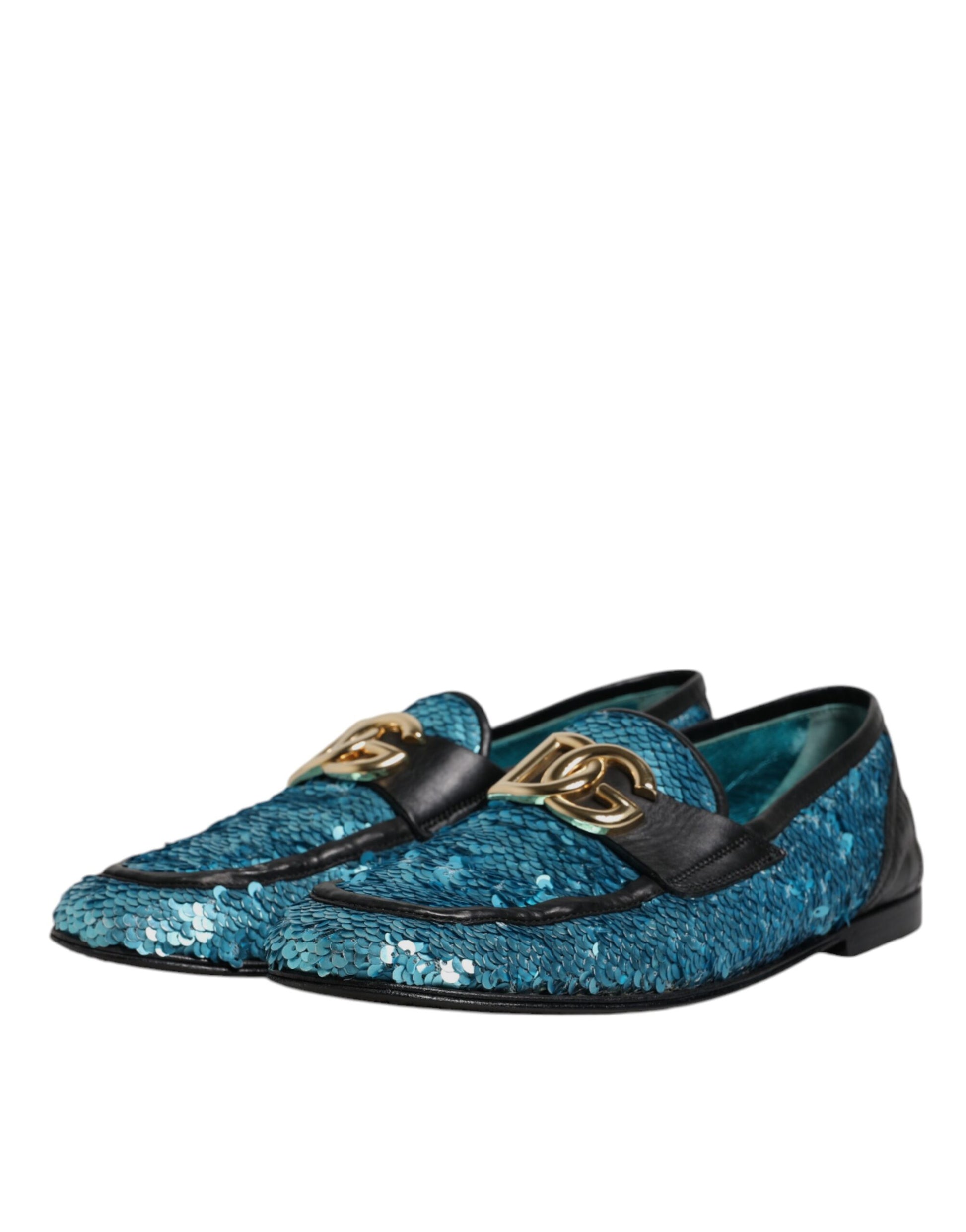 Dolce &amp; Gabbana – Blaue Loafer mit Pailletten, formelle Abendschuhe
