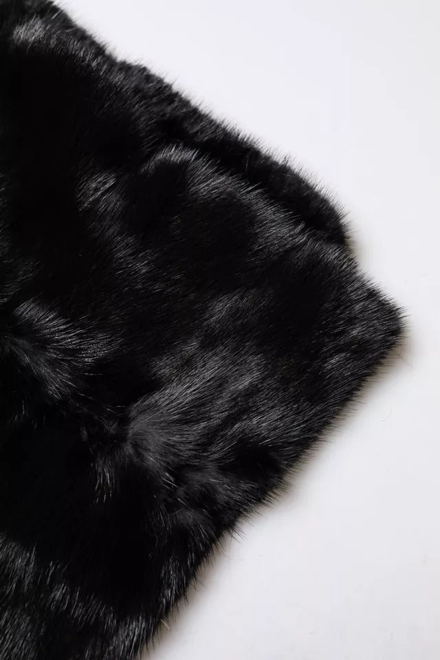 Dolce &amp; Gabbana Schwarzer Pelzschal Halswickelkragenschal