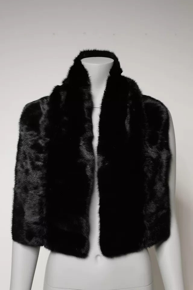 Dolce &amp; Gabbana Schwarzer Pelzschal Halswickelkragenschal
