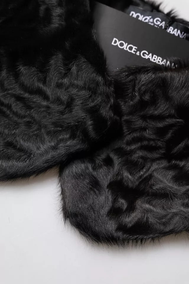 Dolce &amp; Gabbana Damen-Halswickelschal mit schwarzem Lammfellkragen