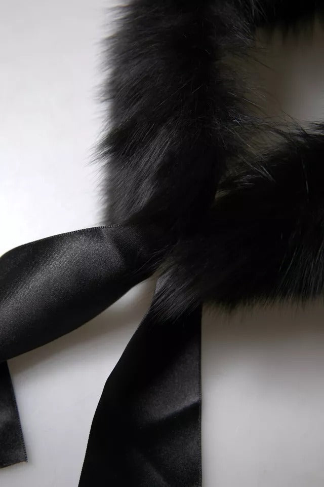 Dolce &amp; Gabbana – Schwarzer Wickelschal mit Pelzkragen und Schulter
