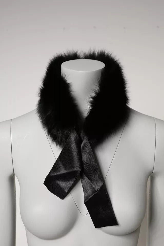 Dolce &amp; Gabbana – Schwarzer Wickelschal mit Pelzkragen und Schulter