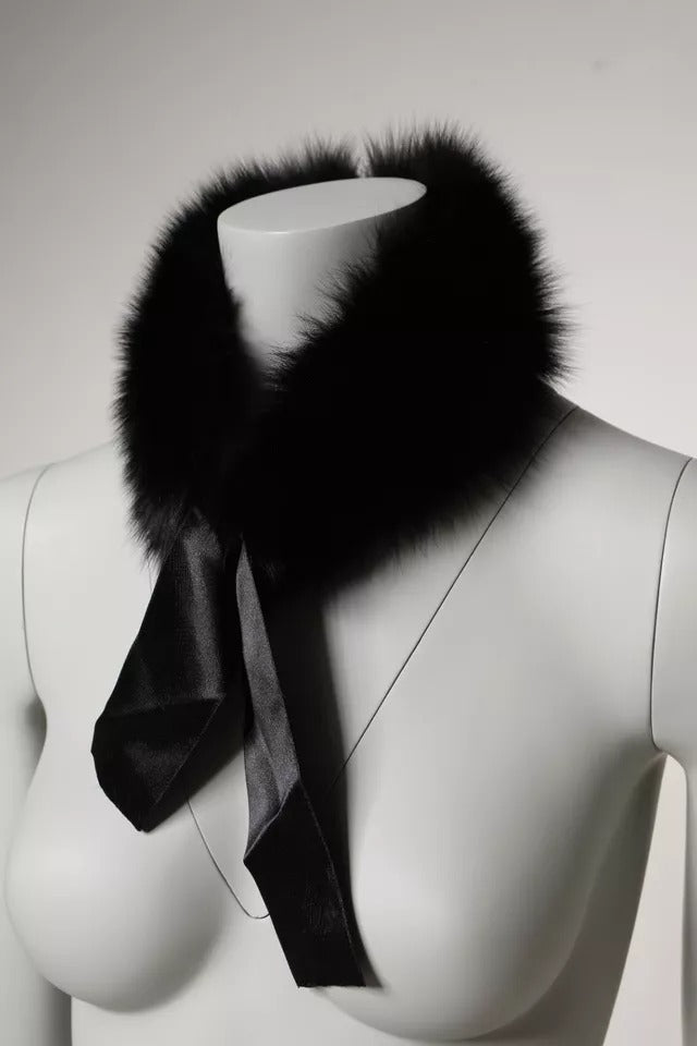 Dolce &amp; Gabbana – Schwarzer Wickelschal mit Pelzkragen und Schulter