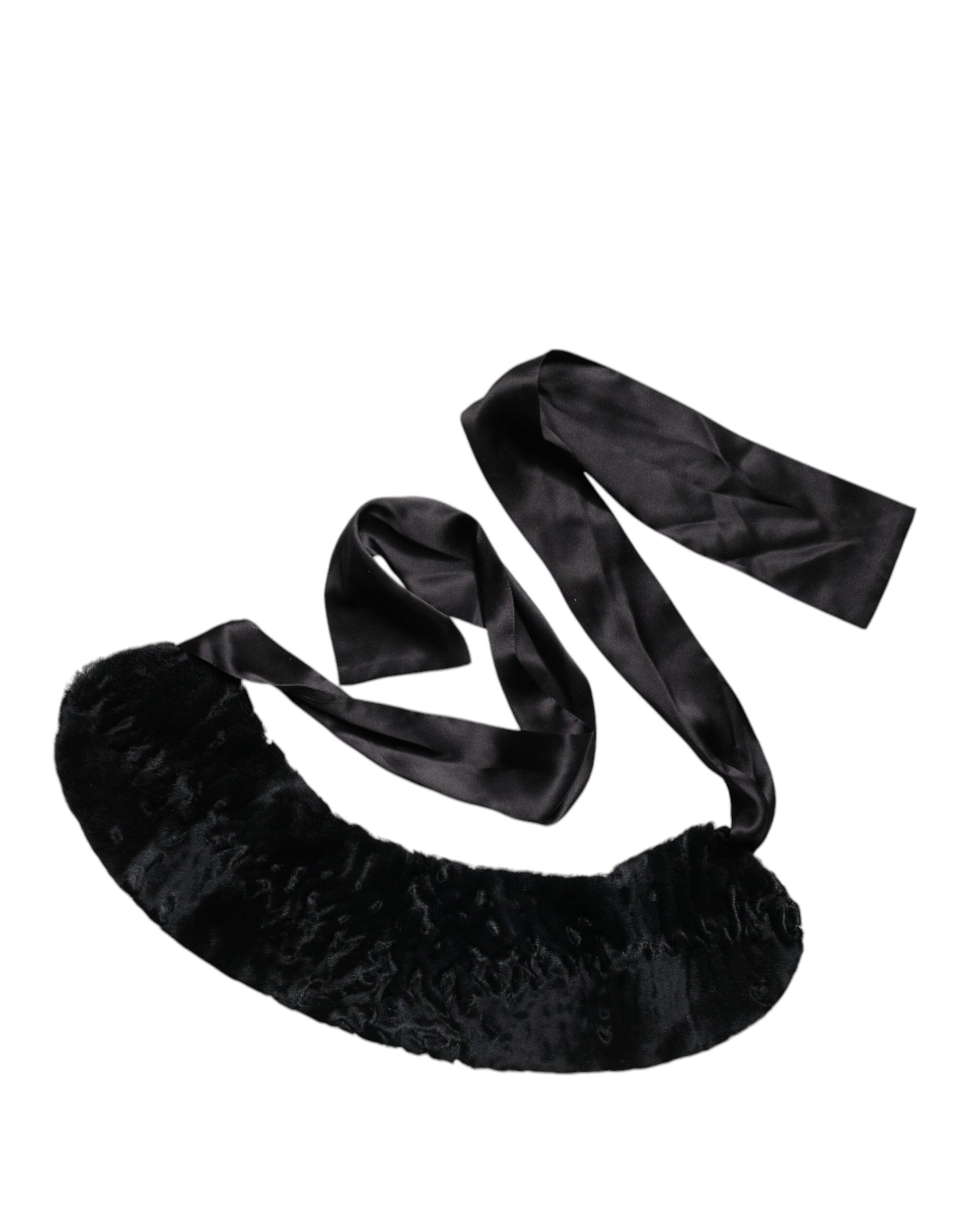 Dolce &amp; Gabbana Schwarzer Lammfell Damen Halswärmer Winterschal