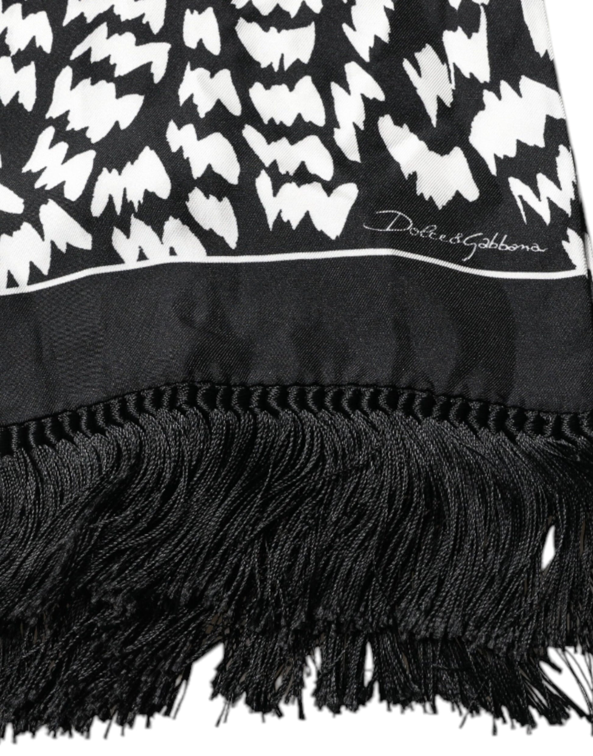 Dolce &amp; Gabbana – Schal mit Fransenmuster in Schwarz und Weiß