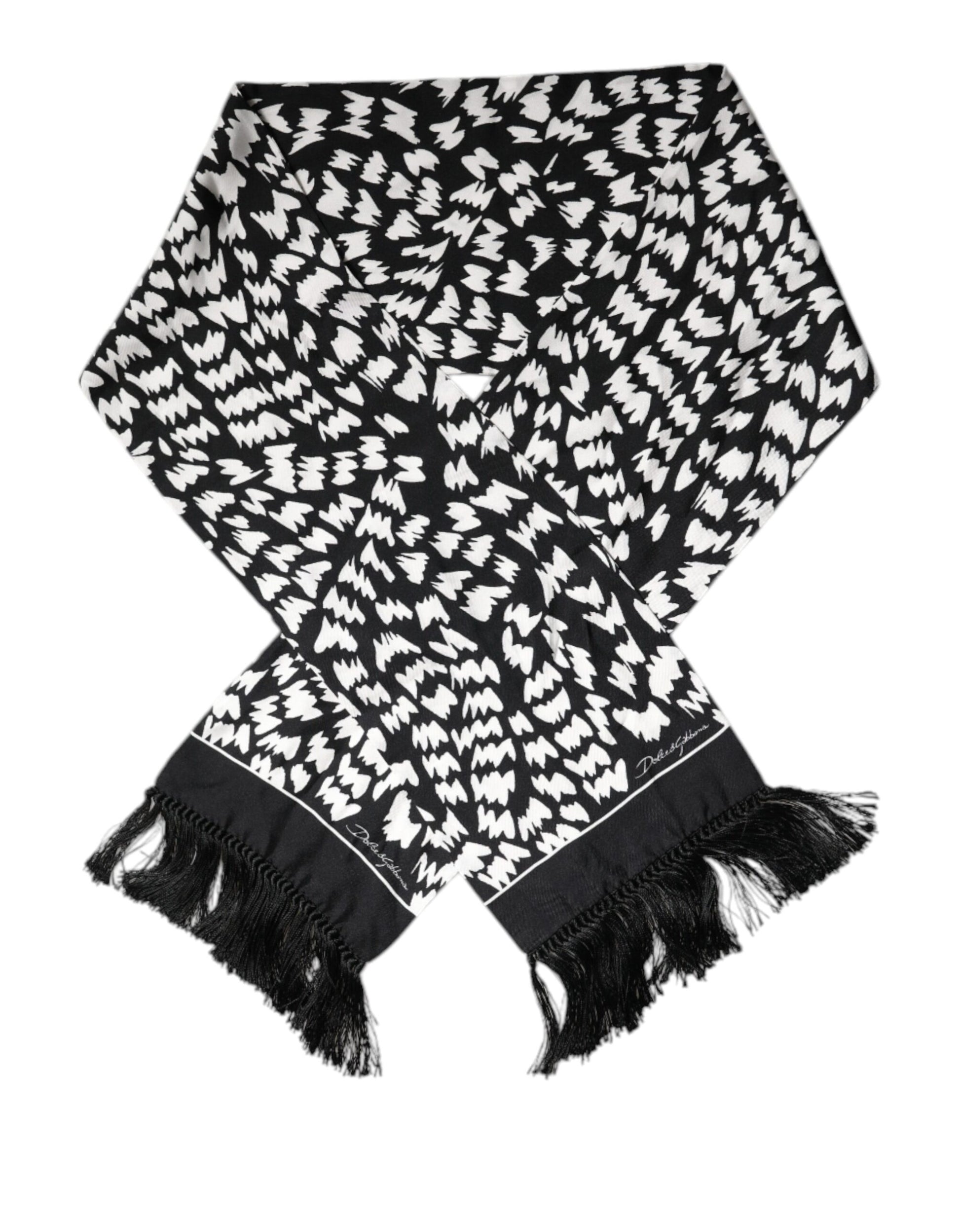 Dolce &amp; Gabbana – Schal mit Fransenmuster in Schwarz und Weiß