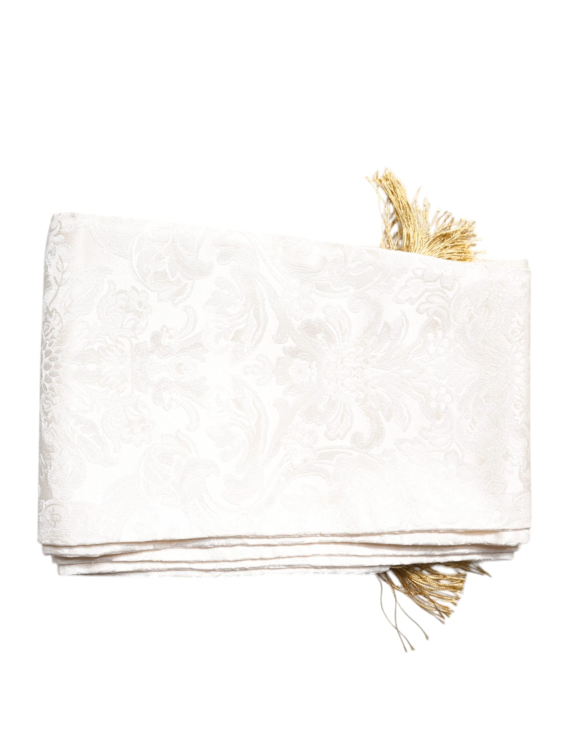 Dolce &amp; Gabbana – Weißer Jacquard-Schal mit schmalen Fransen und Blumenmuster