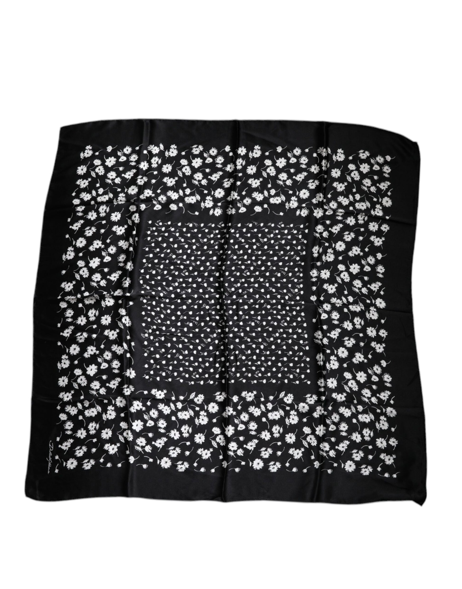 Dolce &amp; Gabbana – Schwarzer quadratischer Wickelschal aus Seide mit Blumenmuster