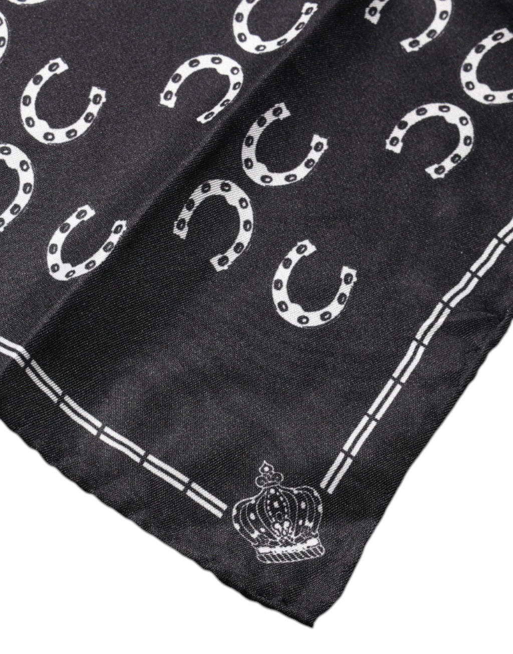 Dolce &amp; Gabbana – Quadratisches Einstecktuch aus schwarzer Seide im Hufeisen-Design