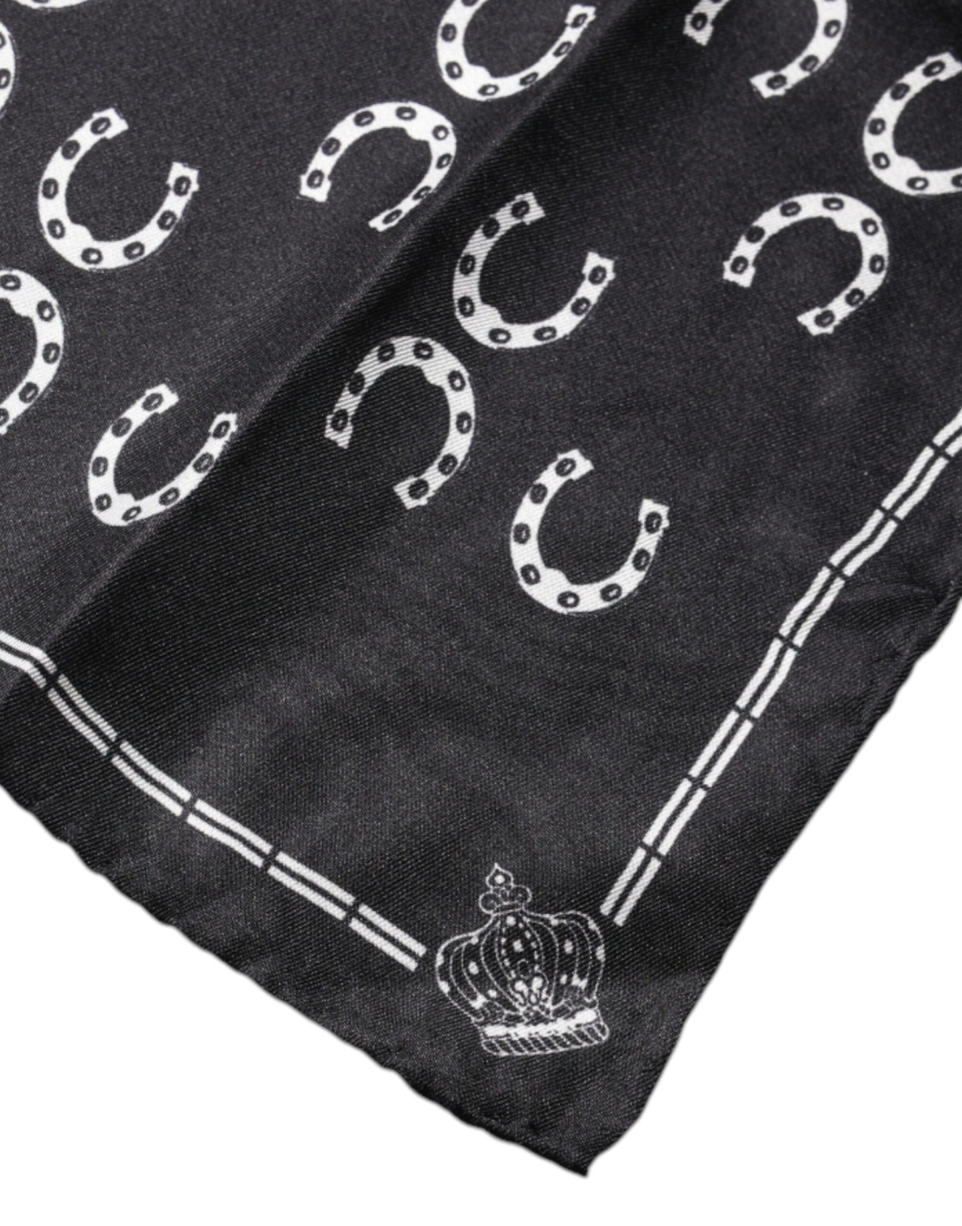 Dolce &amp; Gabbana – Quadratisches Einstecktuch aus schwarzer Seide im Hufeisen-Design