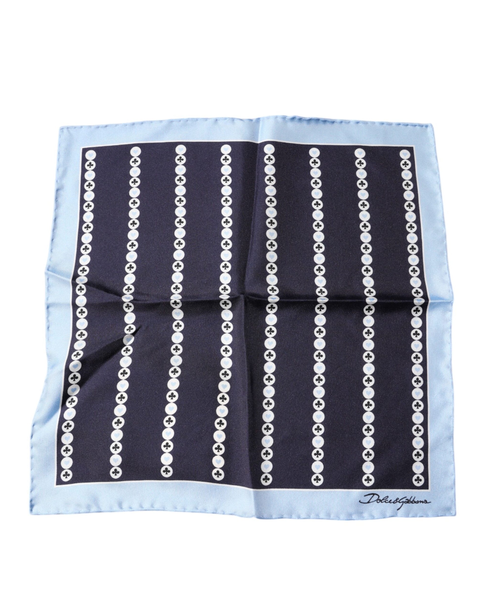 Dolce &amp; Gabbana – Blauer Seidentaschentuch mit Herz-Spade-Muster