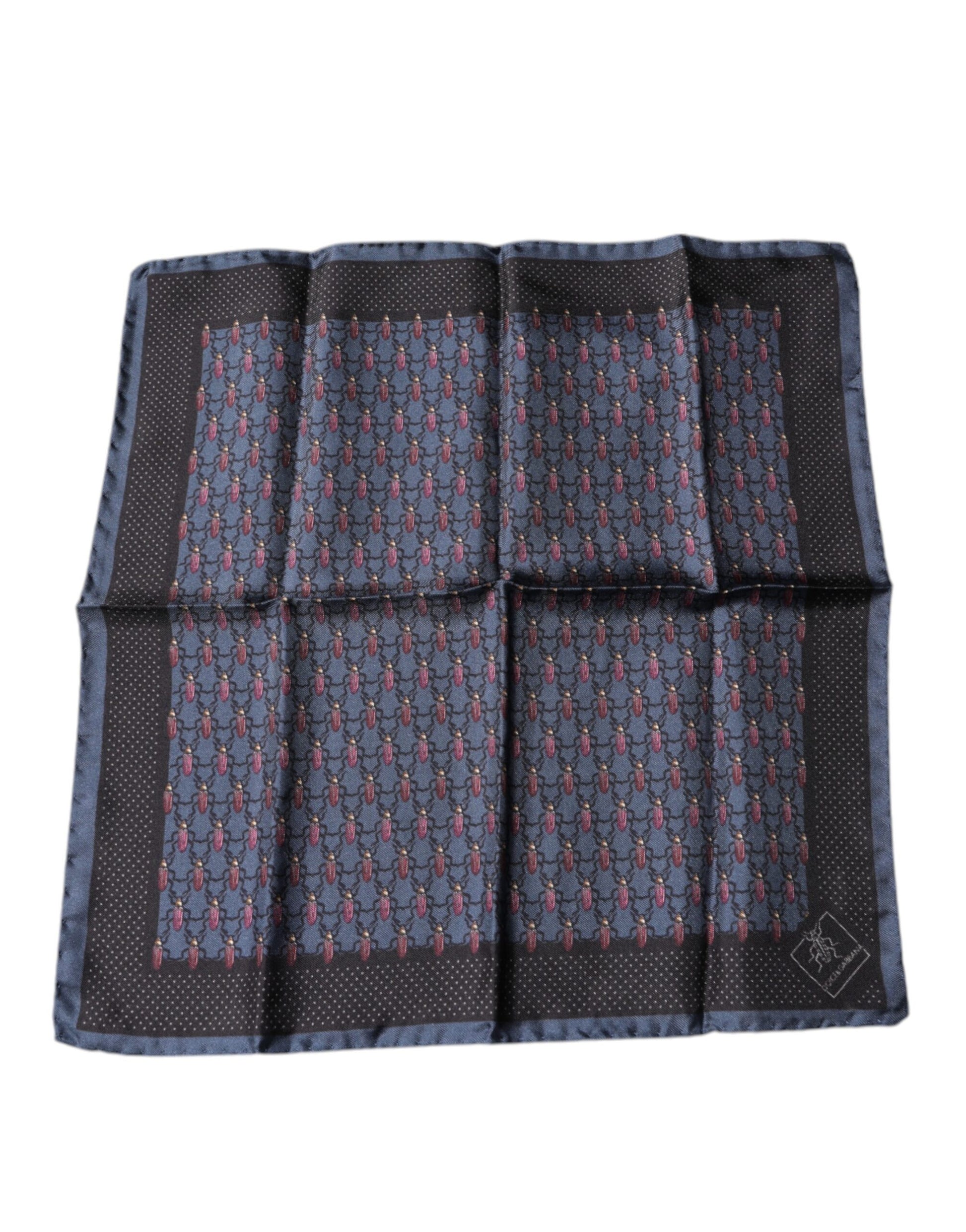 Dolce &amp; Gabbana Dunkelblauer quadratischer Taschentuchschal mit Käfermotiv