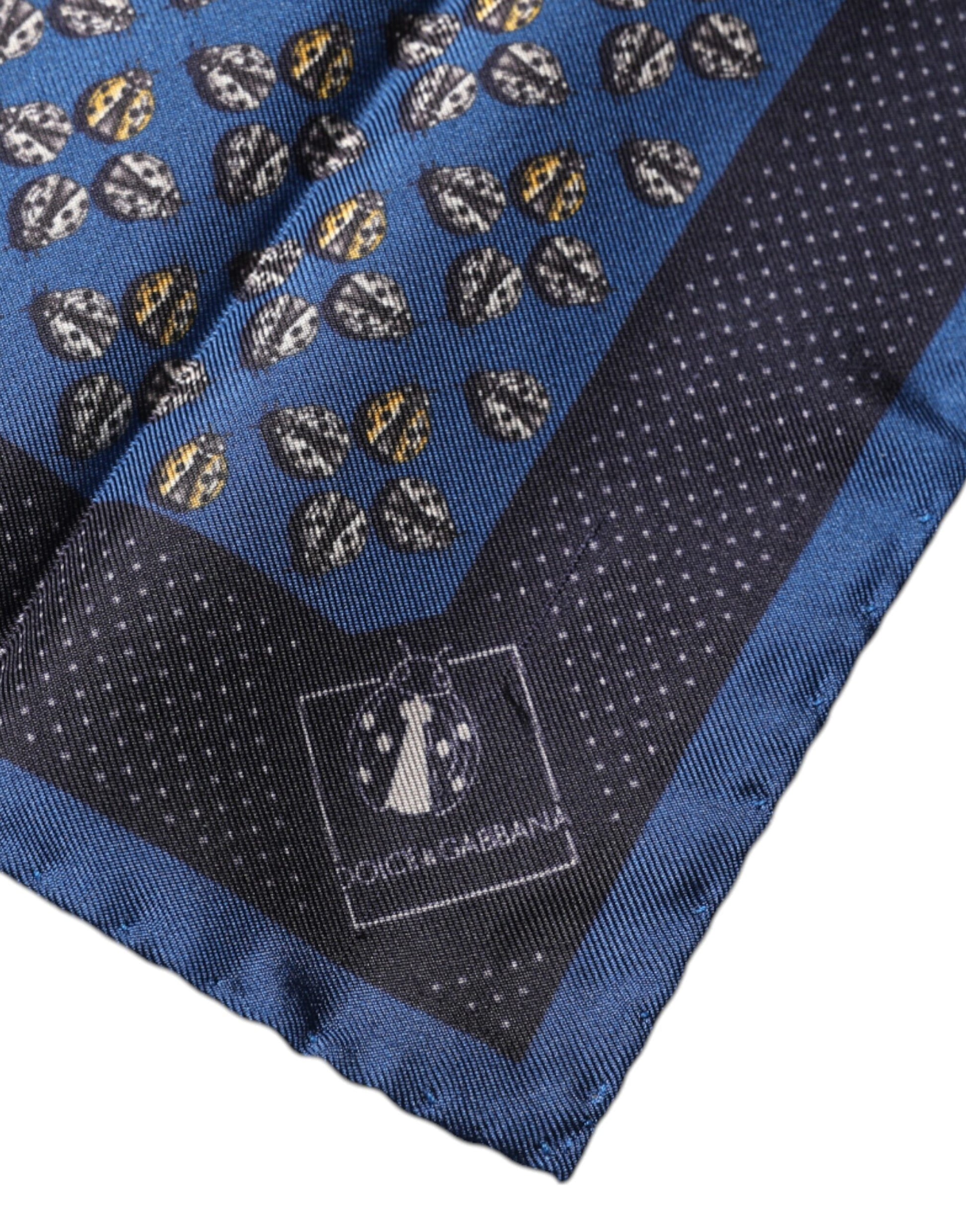 Dolce &amp; Gabbana – Blauer Marienkäfer-Schal aus Seide mit quadratischem Einstecktuch
