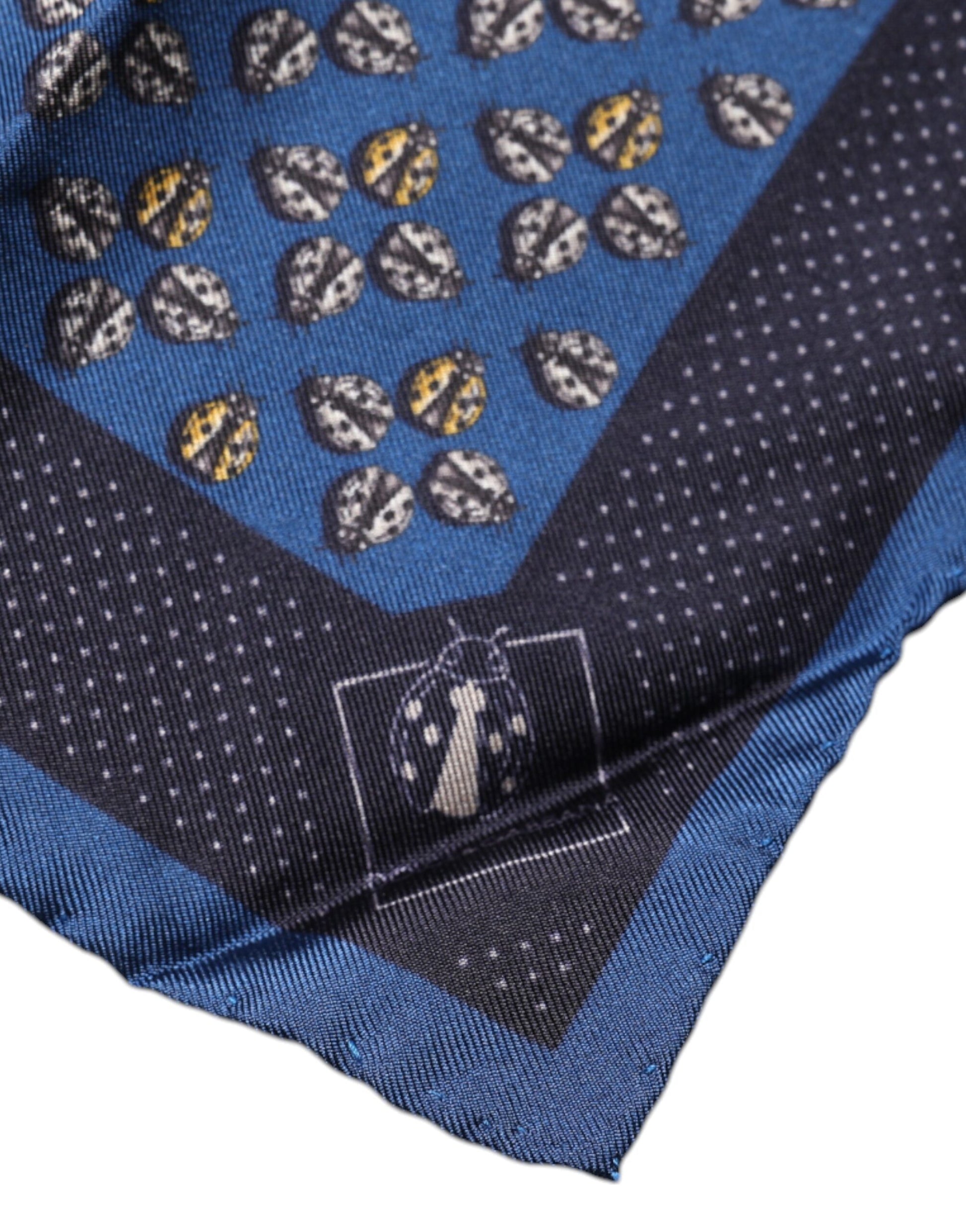 Dolce &amp; Gabbana – Blauer Marienkäfer-Schal aus Seide mit quadratischem Einstecktuch