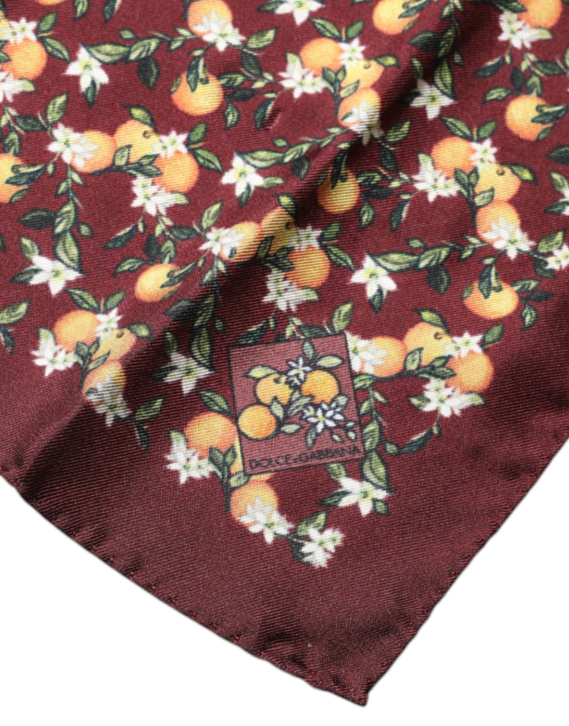 Dolce &amp; Gabbana Kastanienbraun Orangen Quadratischer Seidentaschentuchschal