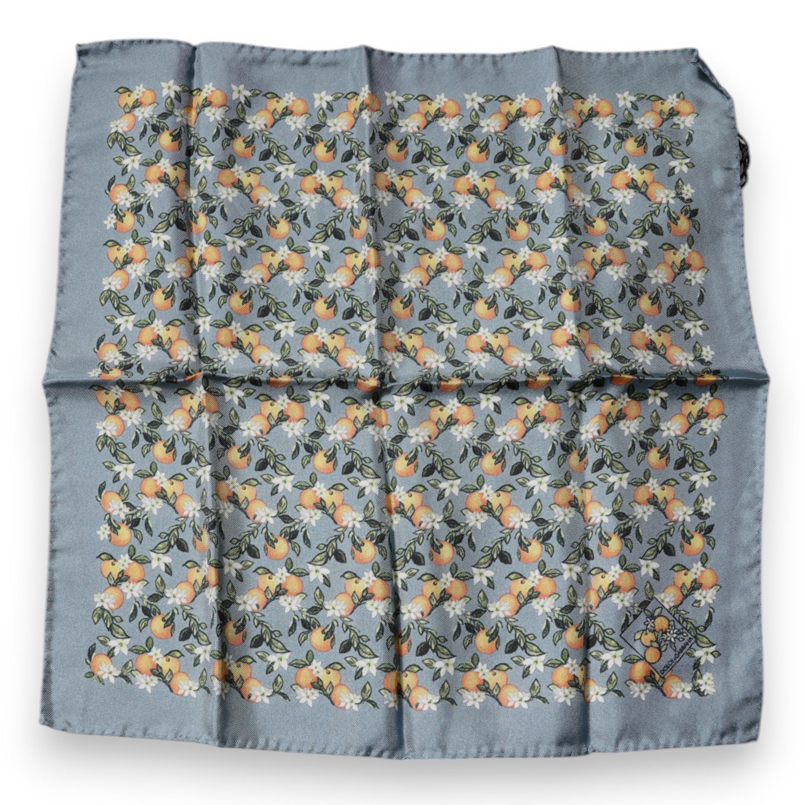 Dolce &amp; Gabbana Grau Orangen Seiden Quadratisches Taschentuch