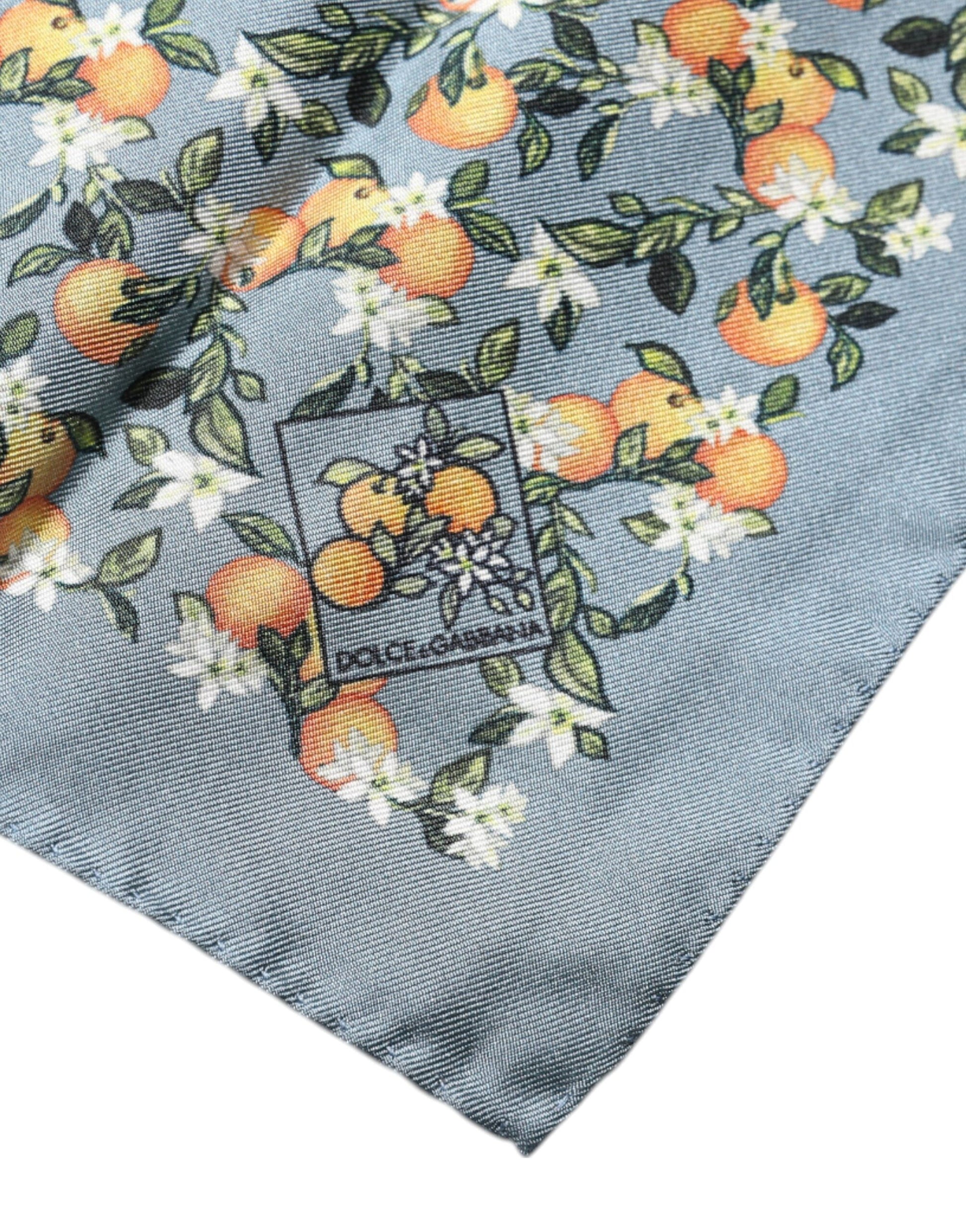Dolce &amp; Gabbana Grau Orangen Seiden Quadratisches Taschentuch