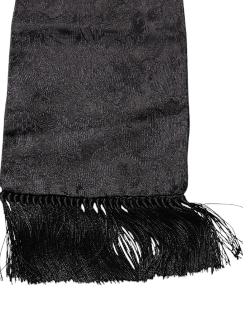 Dolce &amp; Gabbana – Schwarzer Jacquard-Schal mit schmalen Fransen und Blumenmuster