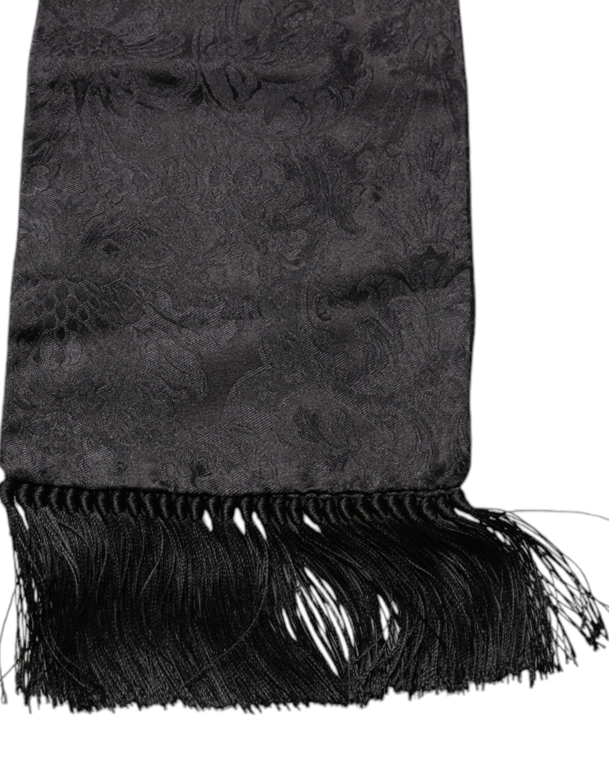 Dolce &amp; Gabbana – Schwarzer Jacquard-Schal mit schmalen Fransen und Blumenmuster