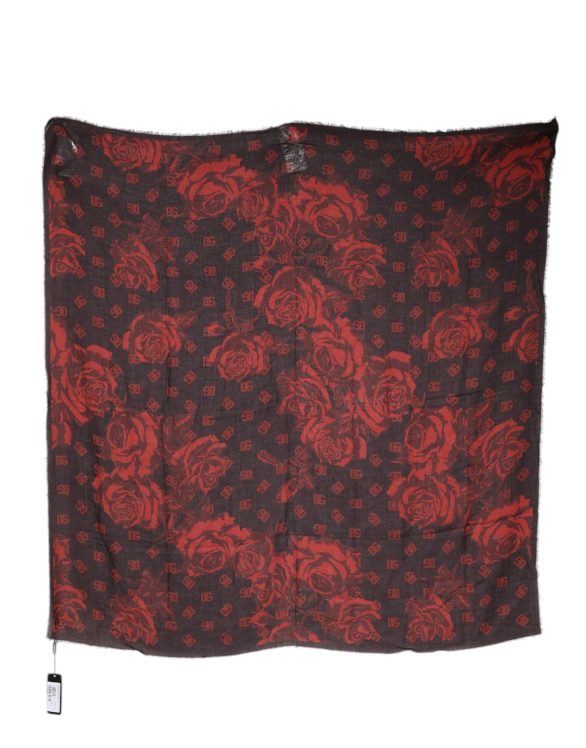Dolce &amp; Gabbana – Schwarz-roter Wickelschal aus Modal mit Blumenmuster