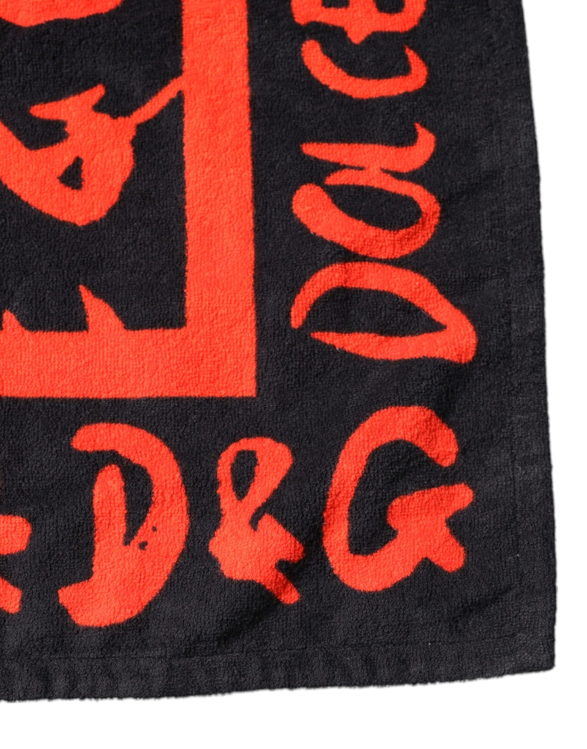 Dolce &amp; Gabbana – Strandtuch aus Baumwolle mit schwarzem und rotem Logo-Print
