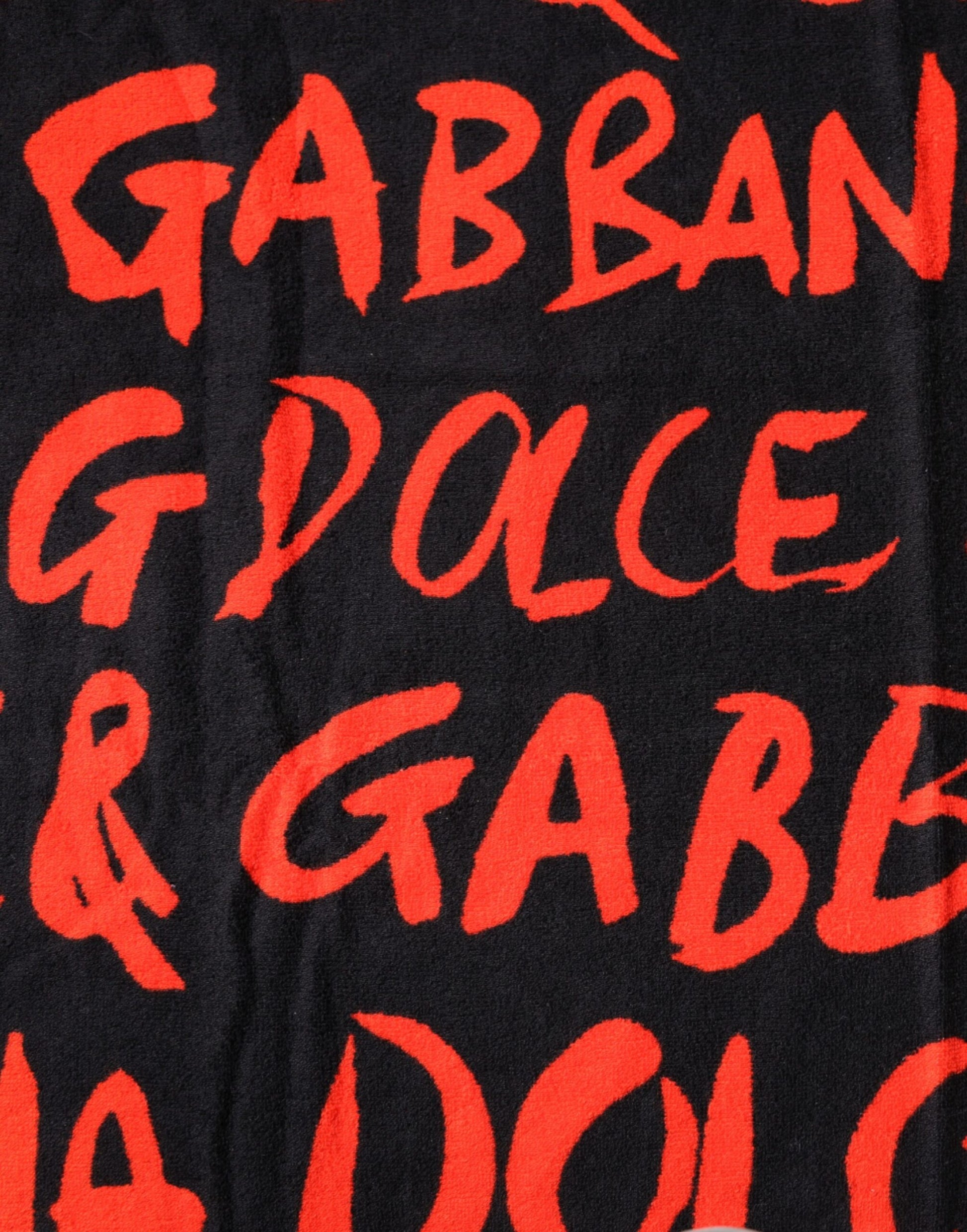 Dolce &amp; Gabbana – Strandtuch aus Baumwolle mit schwarzem und rotem Logo-Print