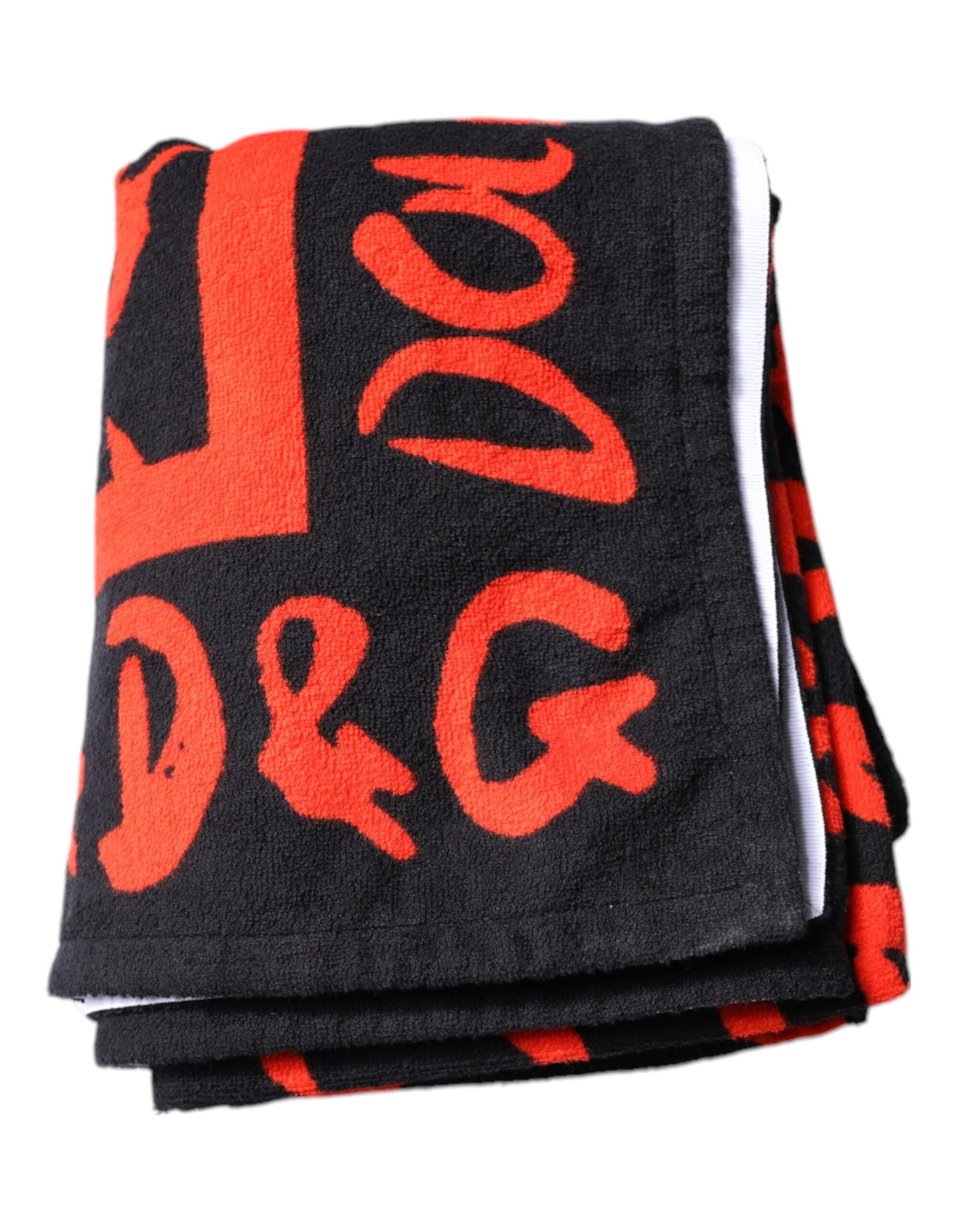 Dolce &amp; Gabbana – Strandtuch aus Baumwolle mit schwarzem und rotem Logo-Print