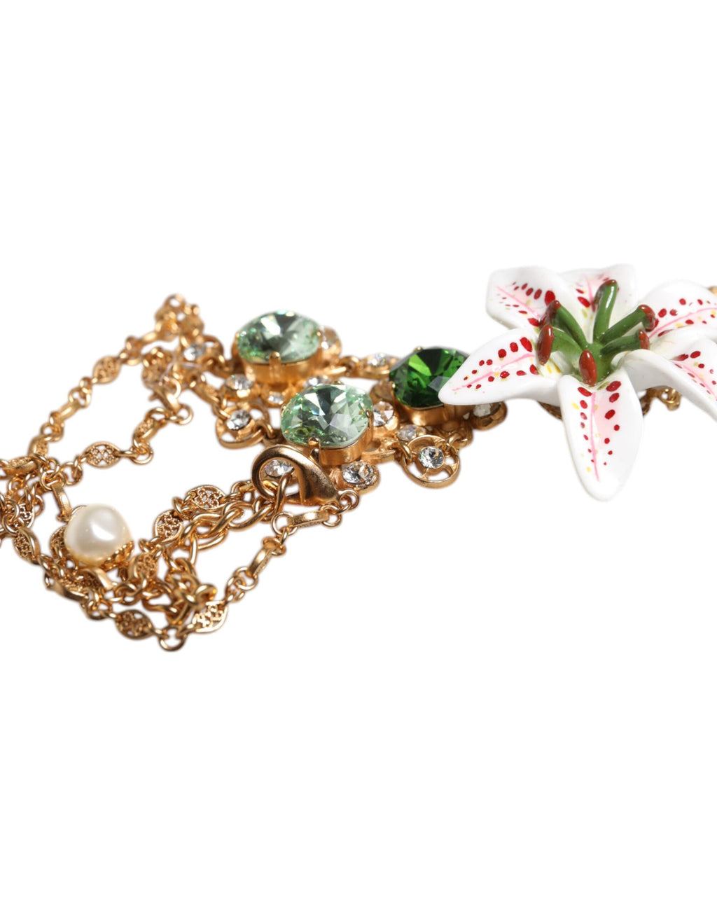 Dolce &amp; Gabbana Halskette mit Herz-Jesu-Anhänger aus goldenem Messing mit Lilien- und Kristall