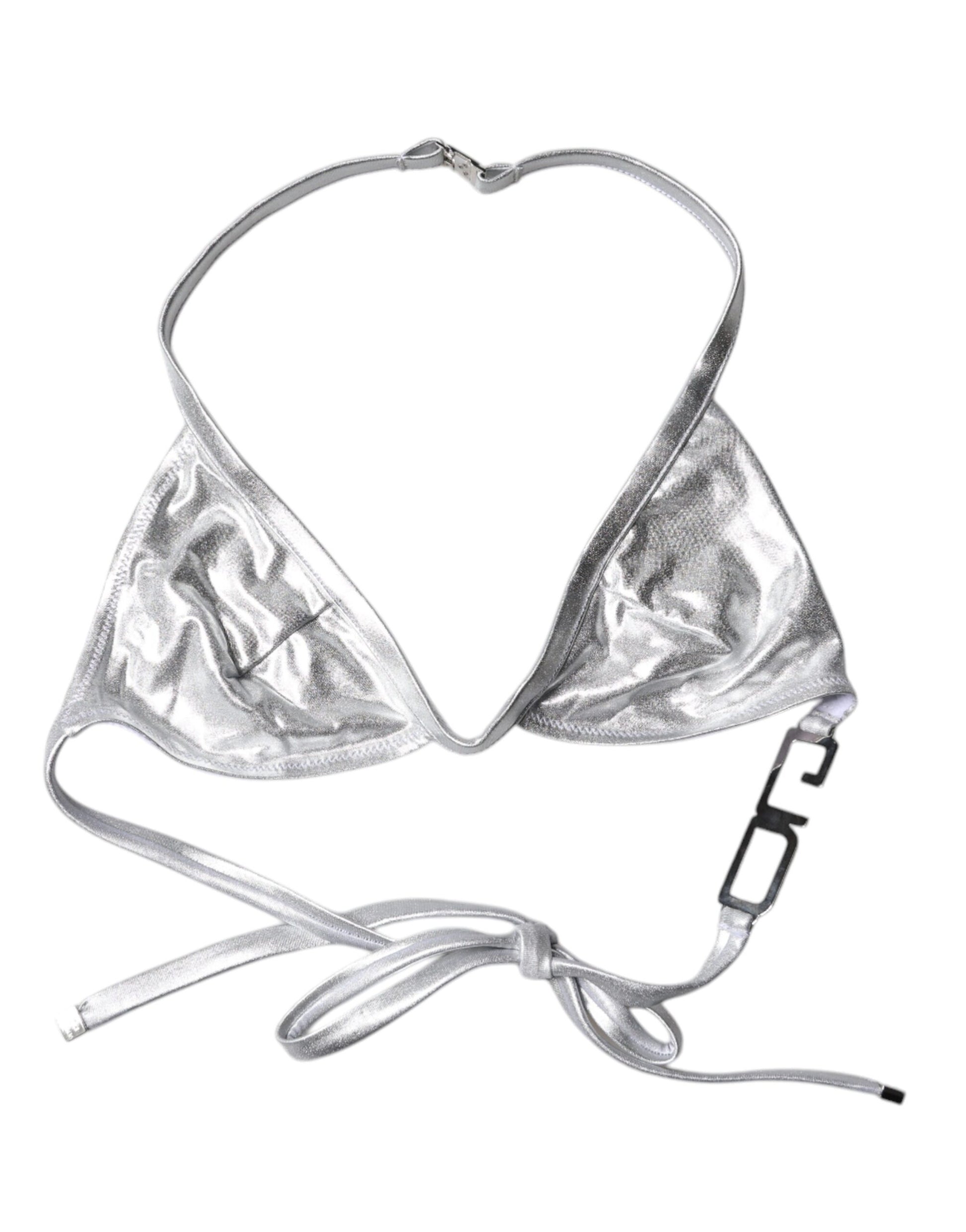Dolce &amp; Gabbana Silbernes Logo Neckholder-Bademode-Bikinioberteil