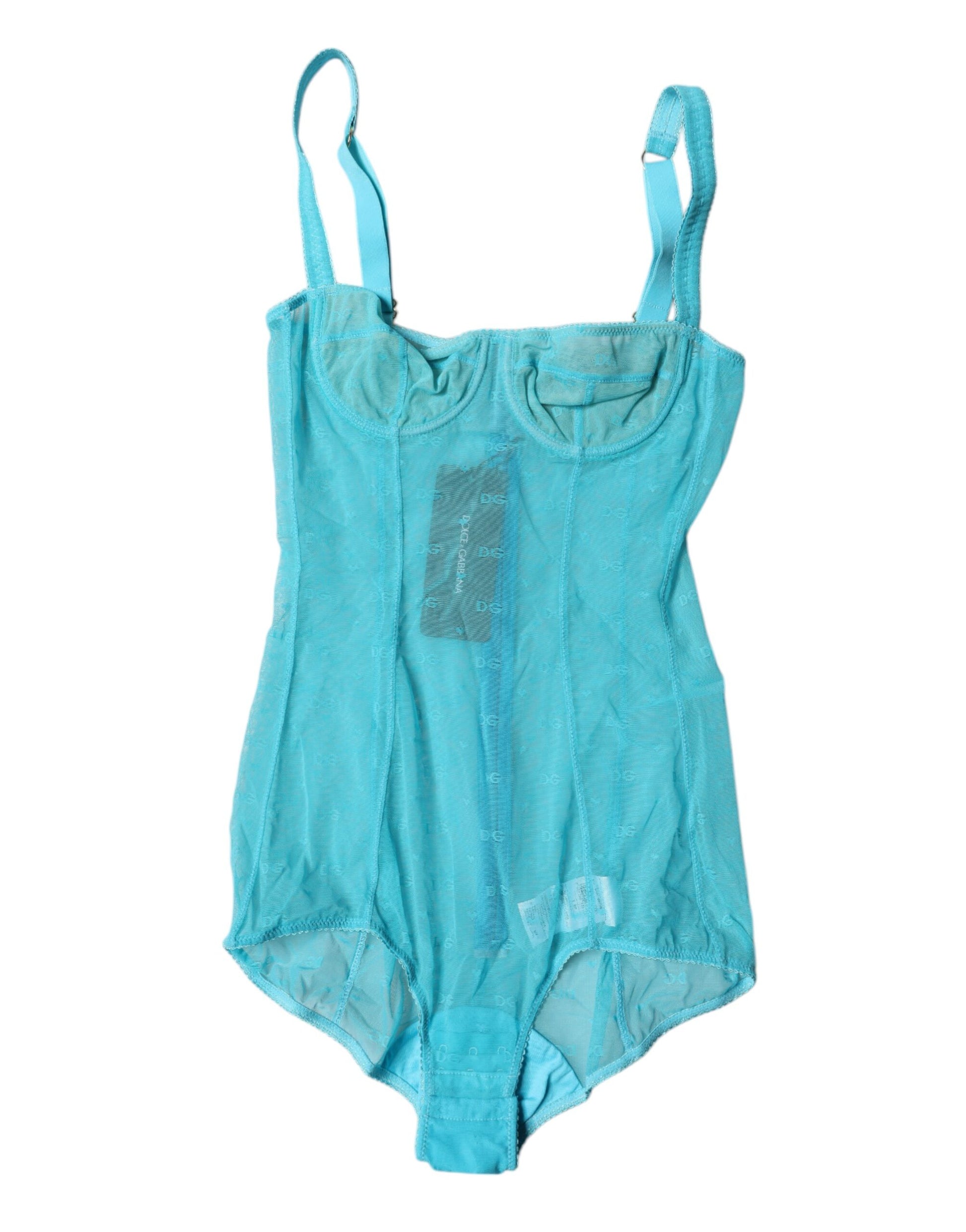 Dolce &amp; Gabbana Blauer Tüll-Balconette-BH-Body-Unterwäsche