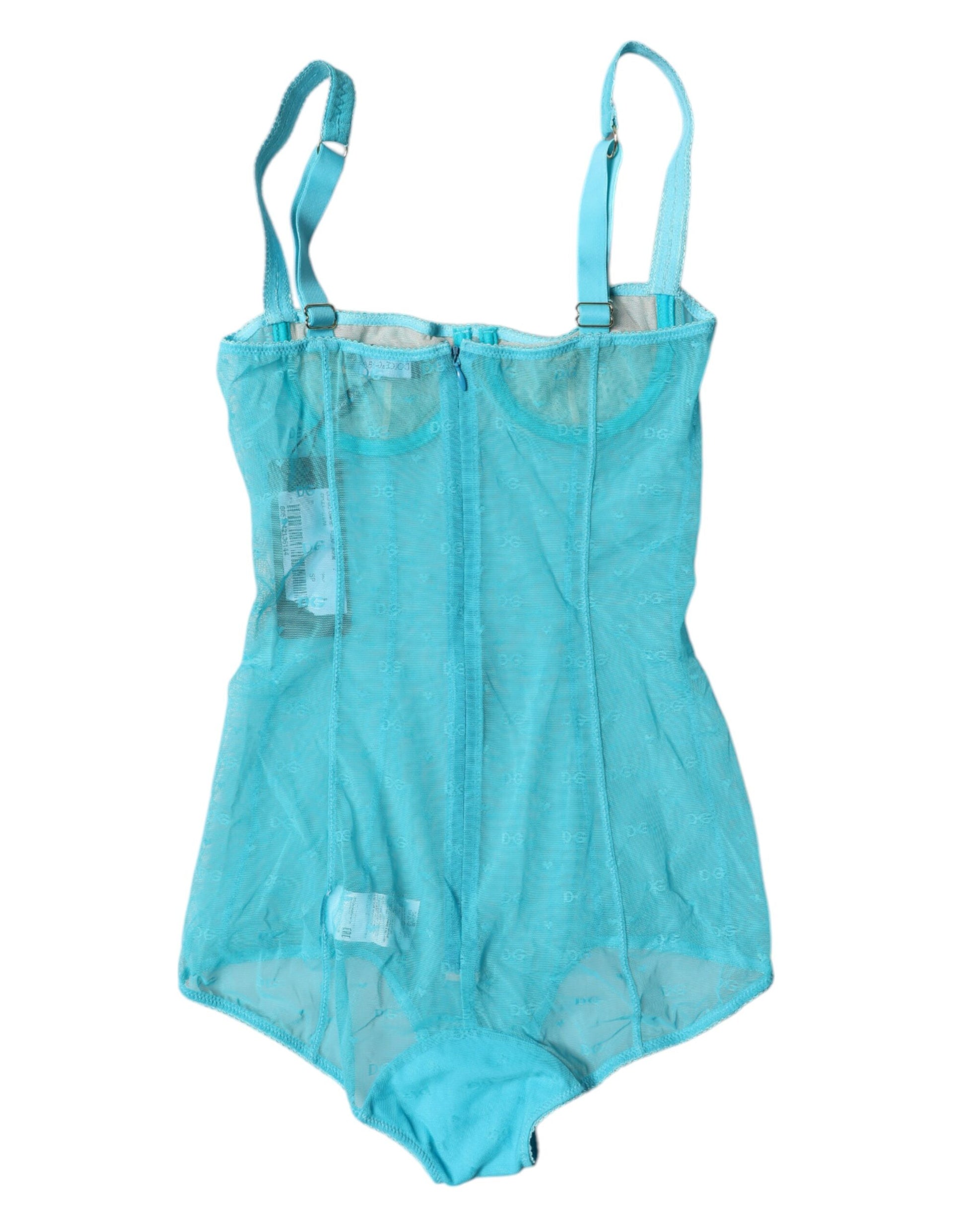Dolce &amp; Gabbana Blauer Tüll-Balconette-BH-Body-Unterwäsche