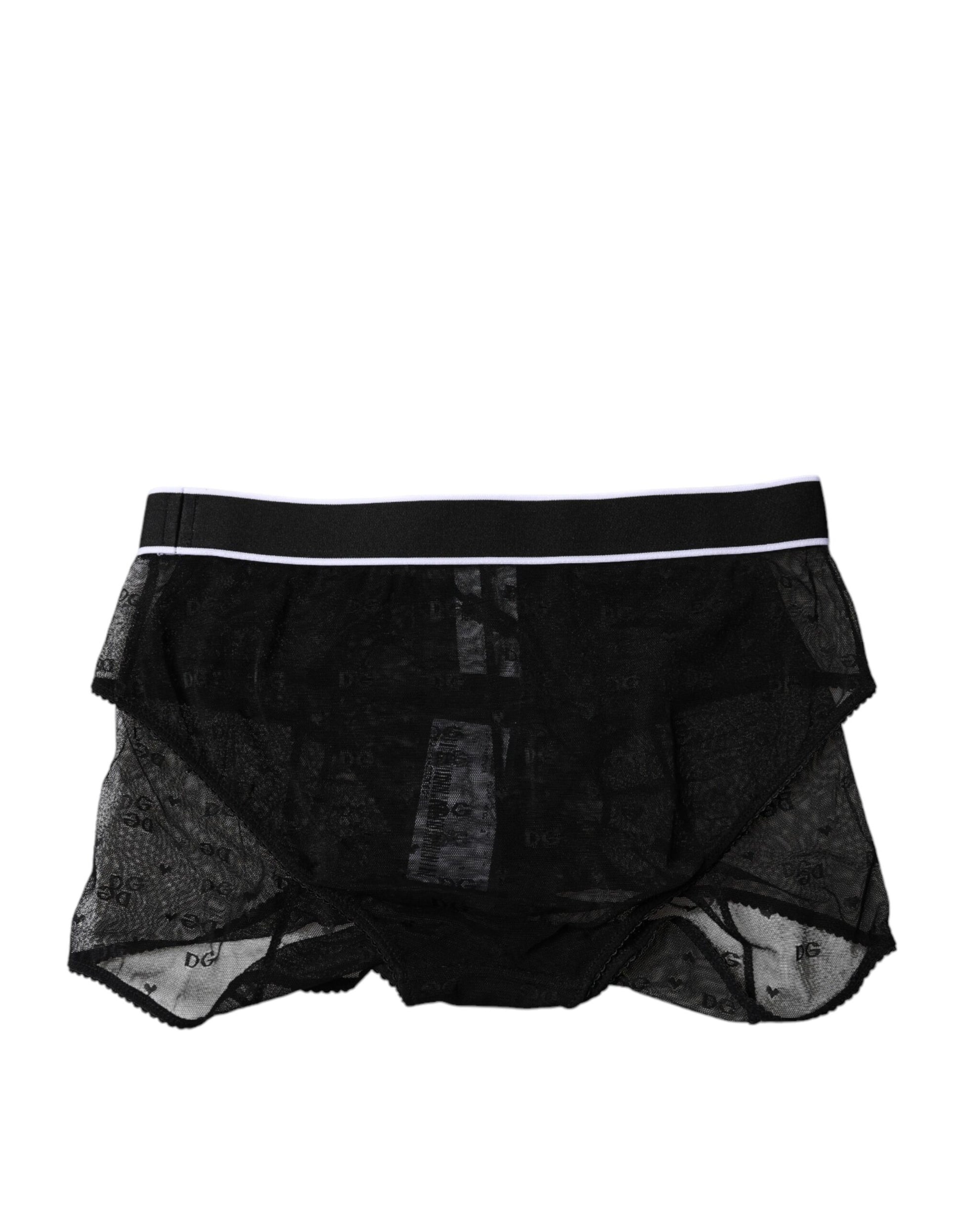Dolce &amp; Gabbana – Schwarze Höschen aus Nylon mit mittlerer Taille und Tüll