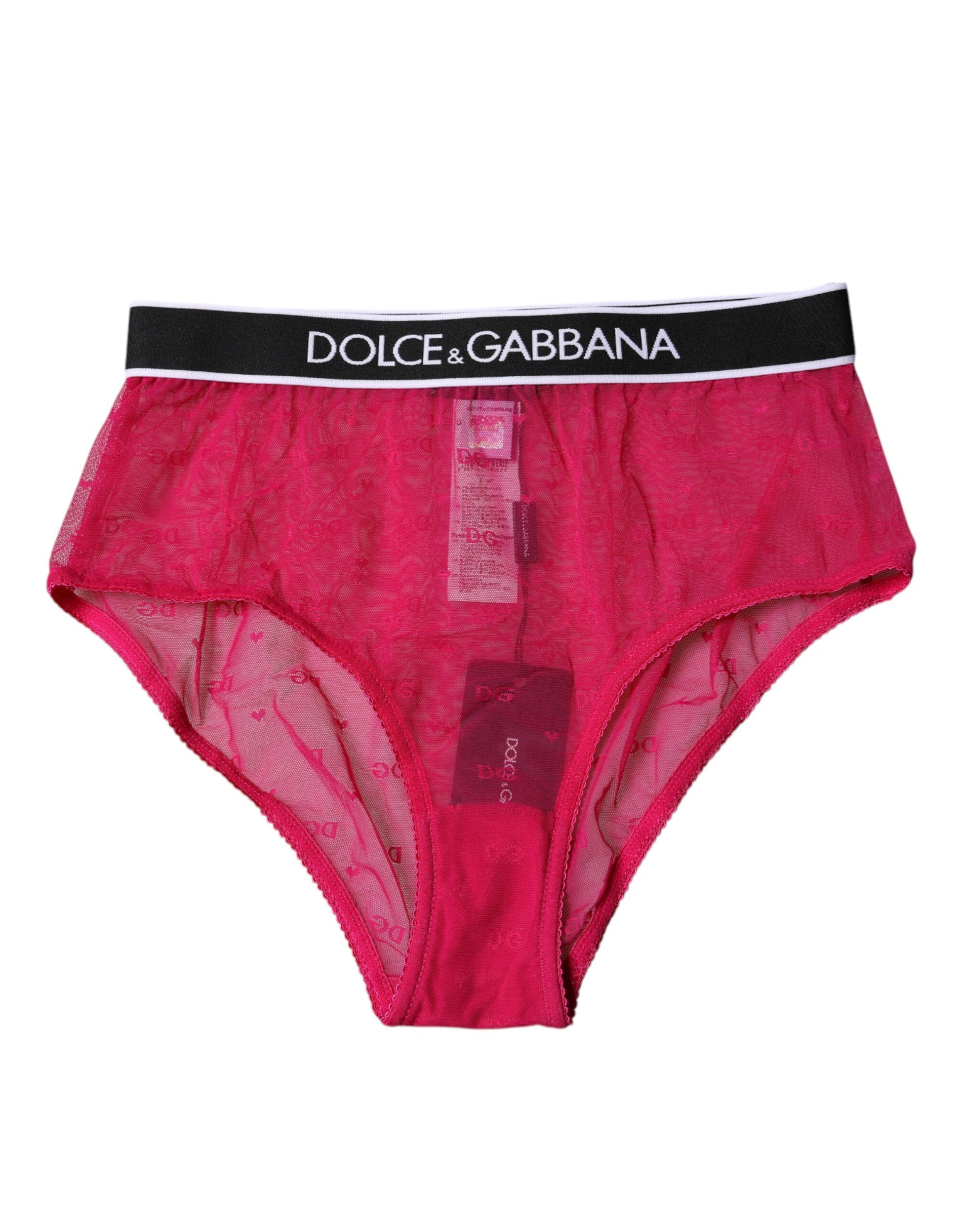 Dolce &amp; Gabbana – Slip aus Nylon mit mittlerer Taille und Tüll in Fuchsia