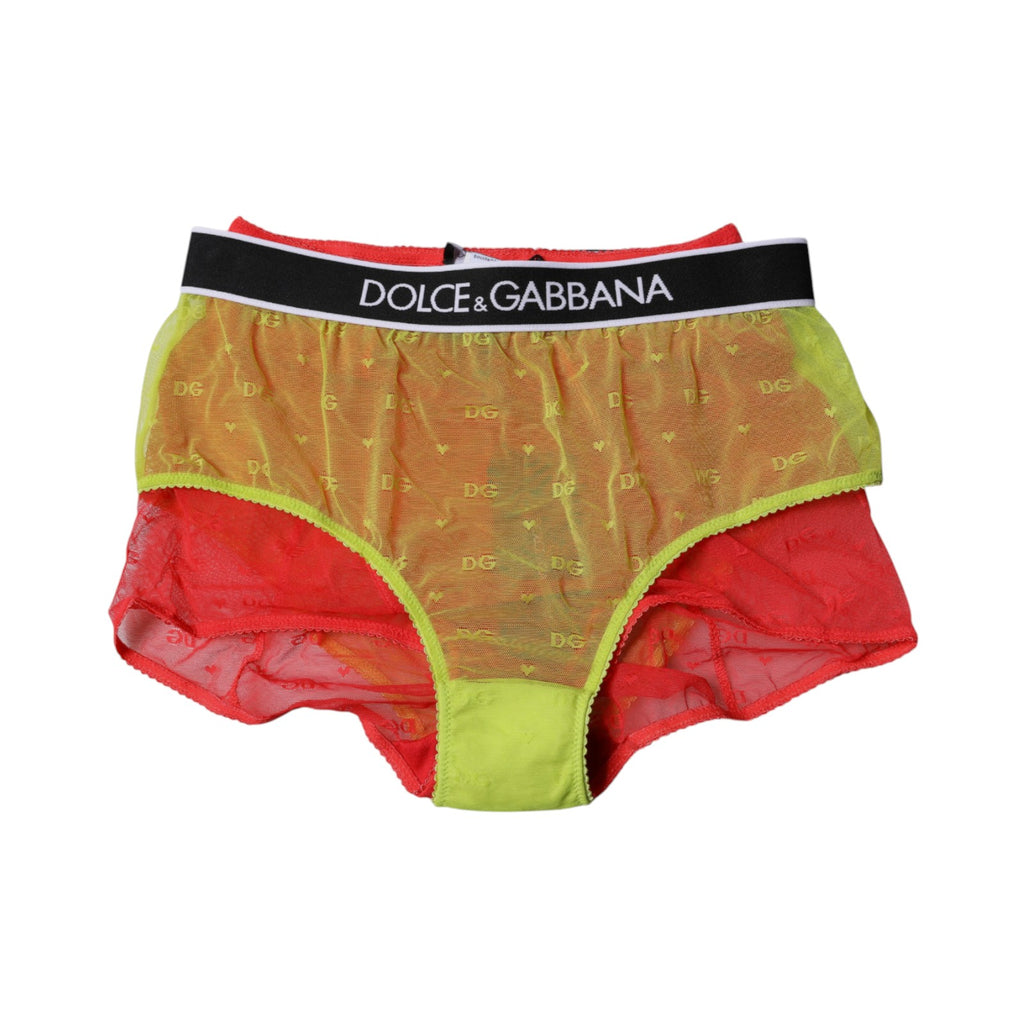 Dolce &amp; Gabbana – Rot-gelbe Tüll-Höschen mit mittlerer Taille